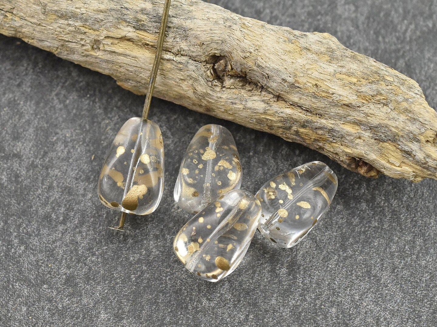 *12* 13x12mm Antique Gold Washed Crystal Vintage Style Drop Beads