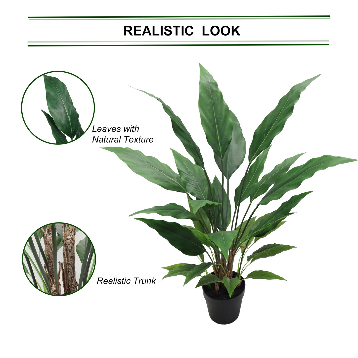 3ft Artificial Green Spathiphyllum Plant - 36 Lifelike Silk Leaves, Indoor Decoration, Home &#x26; Office Display - Year-Round Decorative Accent, Floral Home by Artificial Flowers