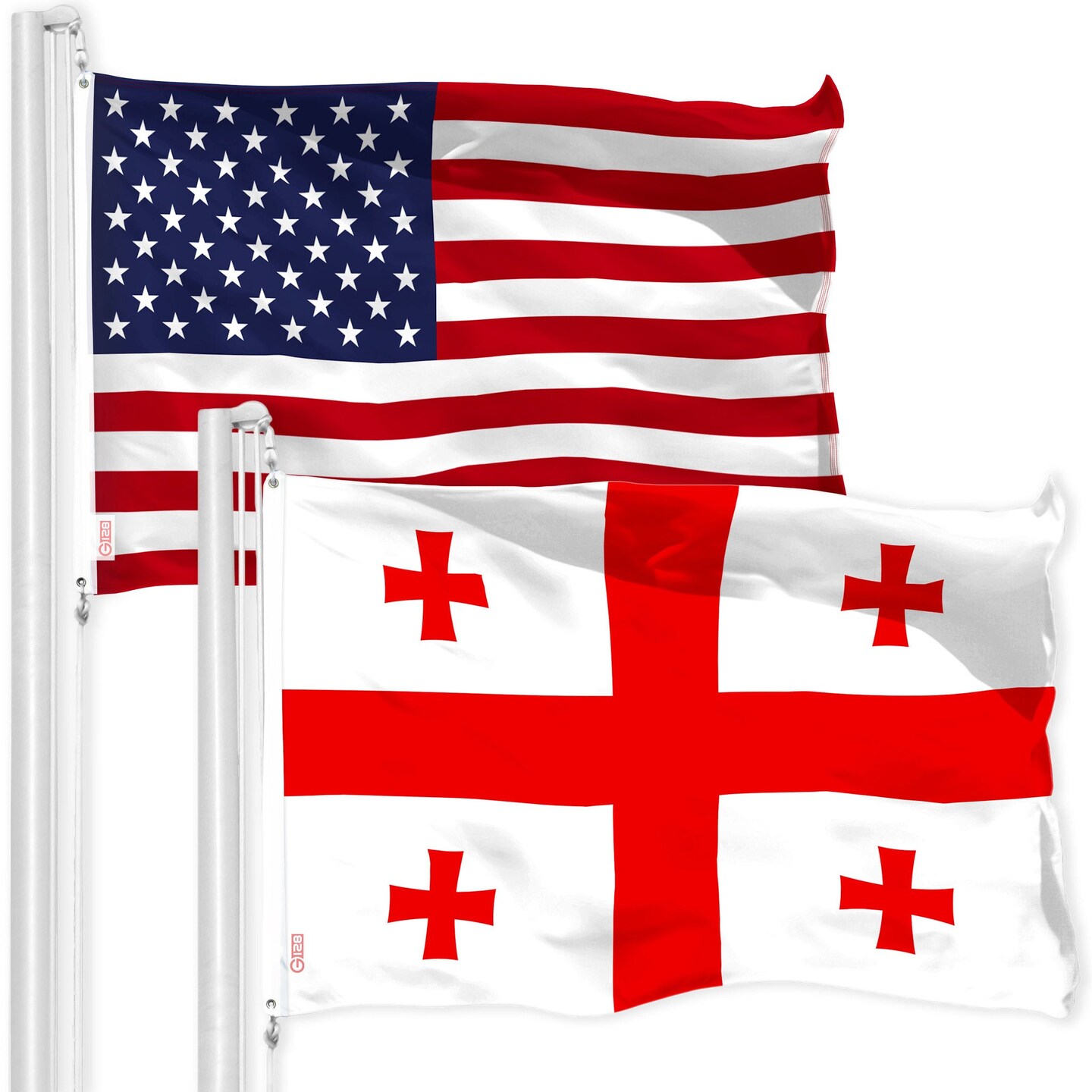 G128 Combo Pack: American USA Flag 3x5 Ft & Georgia Georgian Flag 3x5 Ft | Both LiteWeave Pro Series Printed 150D Polyester | Country Flag, Indoor/Outdoor, Vibrant Colors, Brass Grommets