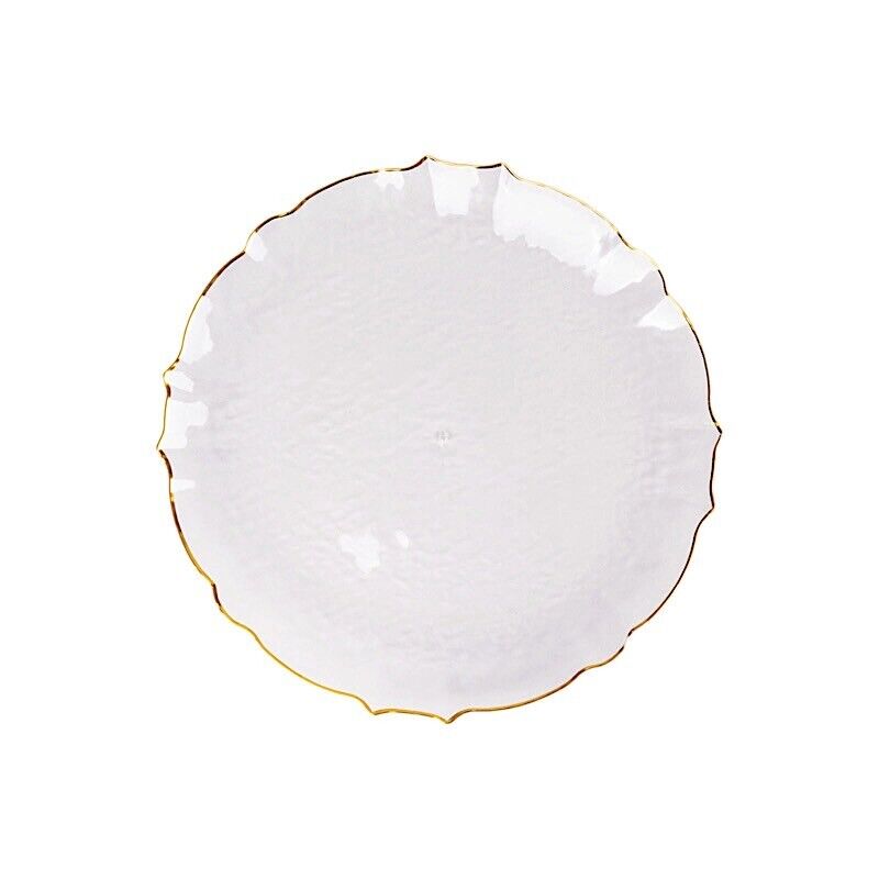 10 Clear 7 in Disposable Plastic Salad Dinner PLATES Gold Scalloped Rim
