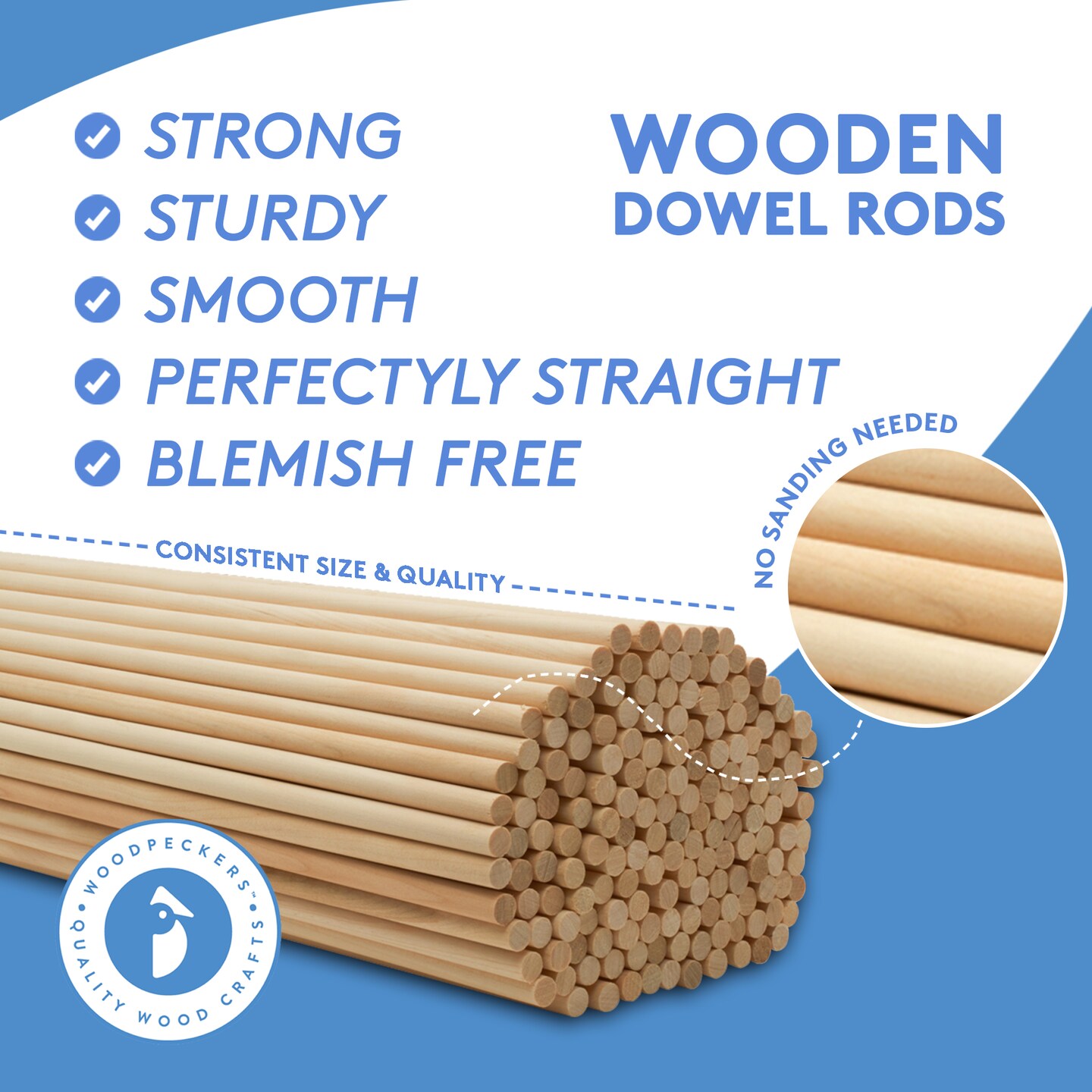 Wooden Dowel Rods 1/2 inch Thick, Multiple Lengths, Unfinished Sticks Crafts & DIY | Woodpeckers
