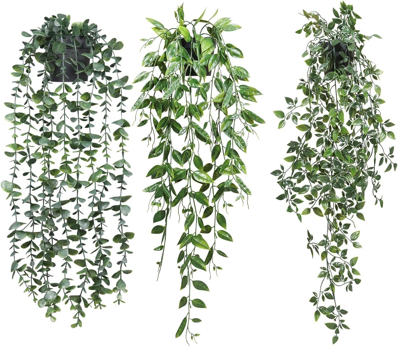Serene Verde: Artificial Hanging Plants 3 Pack for Effortless Indoor Greenery Decor
