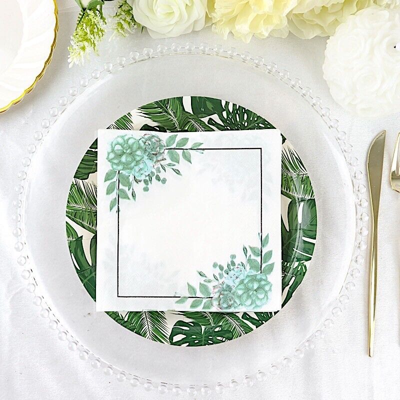 20 White Green 13x13 in Floral Dinner Paper NAPKINS