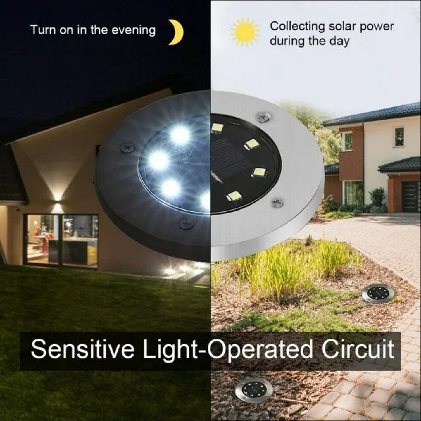 Solar Ground Lights, 8 LED Waterproof In-Ground Lights