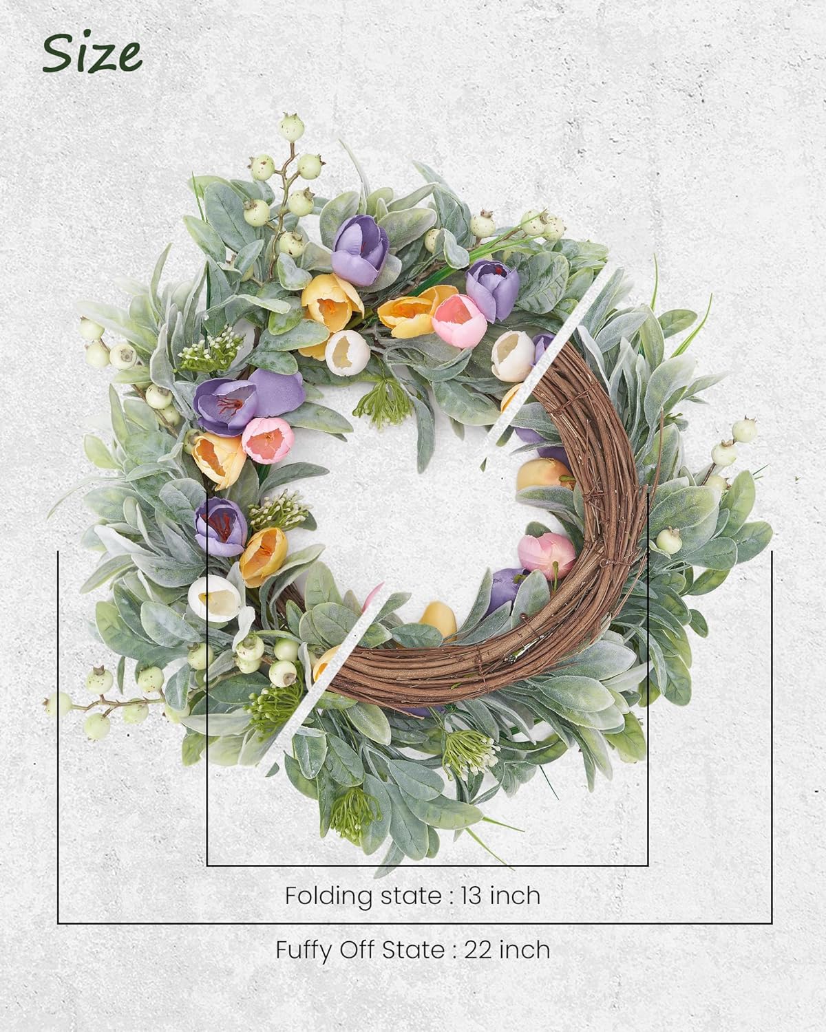 Inviting All Seasons: 22&#x22; Flocked Lambs Ear Tulip Door Wreath