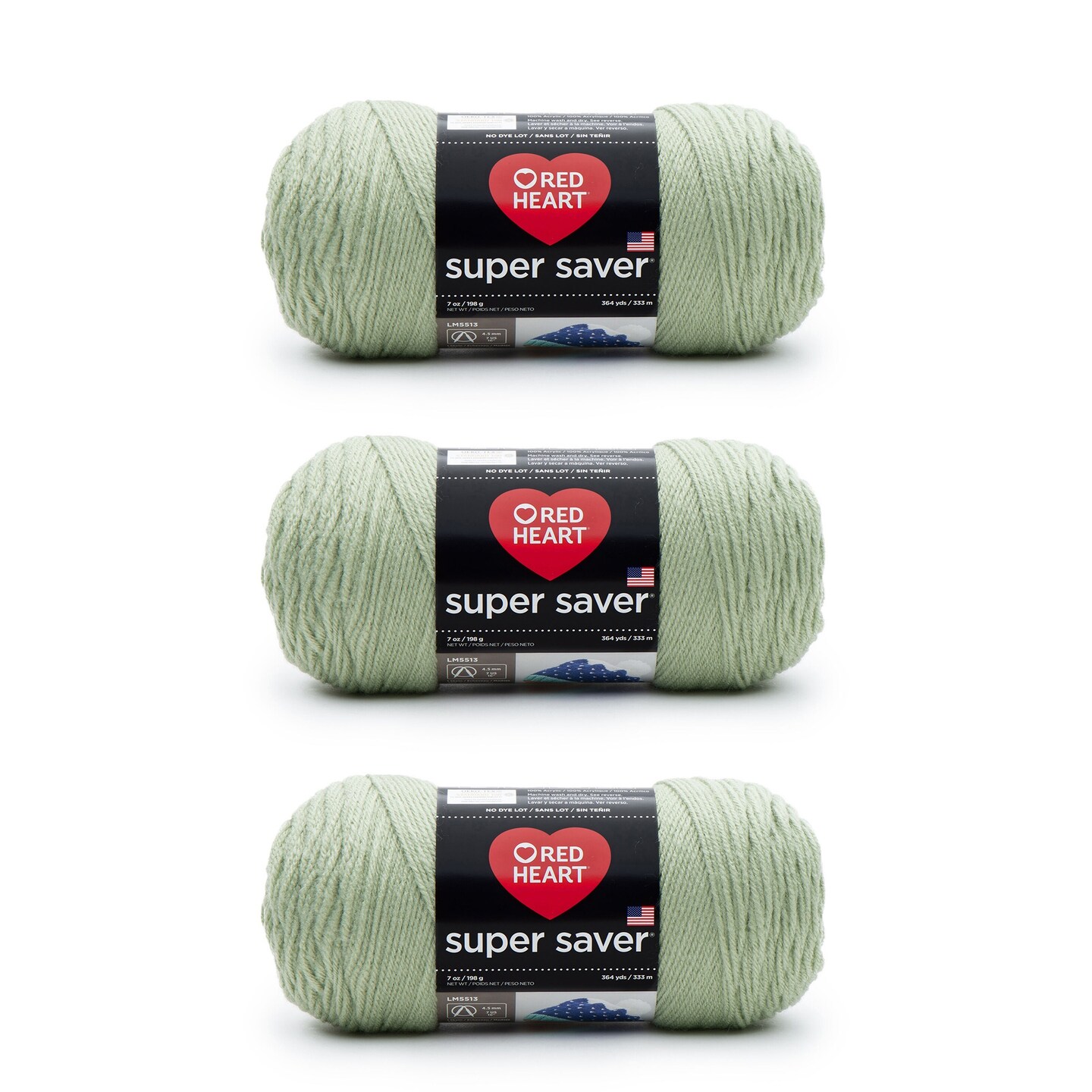 Red Heart Super Saver Frosty Green Yarn - 3 Pack of 198g/7oz - Acrylic - 4 Medium (Worsted) - 364 Yards - Knitting/Crochet