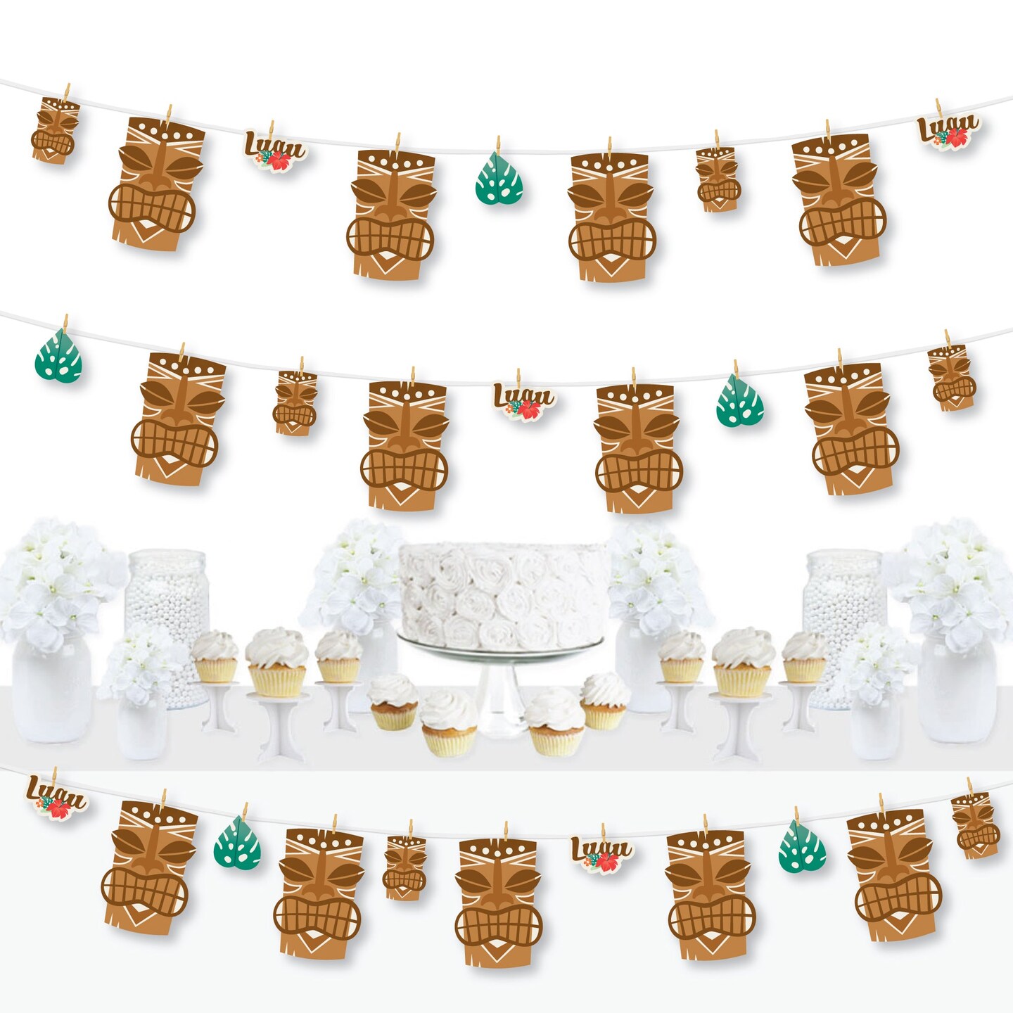 Big Dot of Happiness Tropical Luau - Hawaiian Beach Party DIY Decorations - Clothespin Garland Banner - 44 Pieces