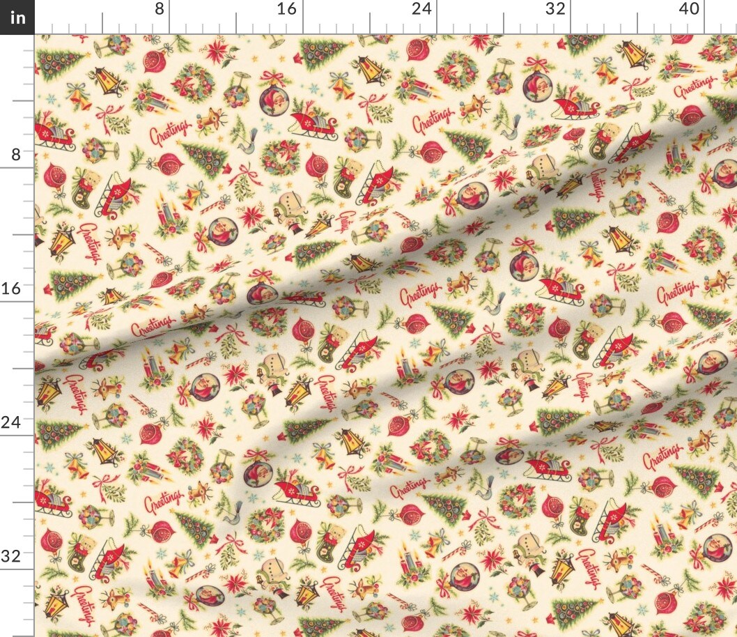Petal Signature Cotton by the Yard or Fat Quarter Retro Christmas Vintage Holiday Tree Candycane Ornaments Santa Custom Printed Fabric by Spoonflower