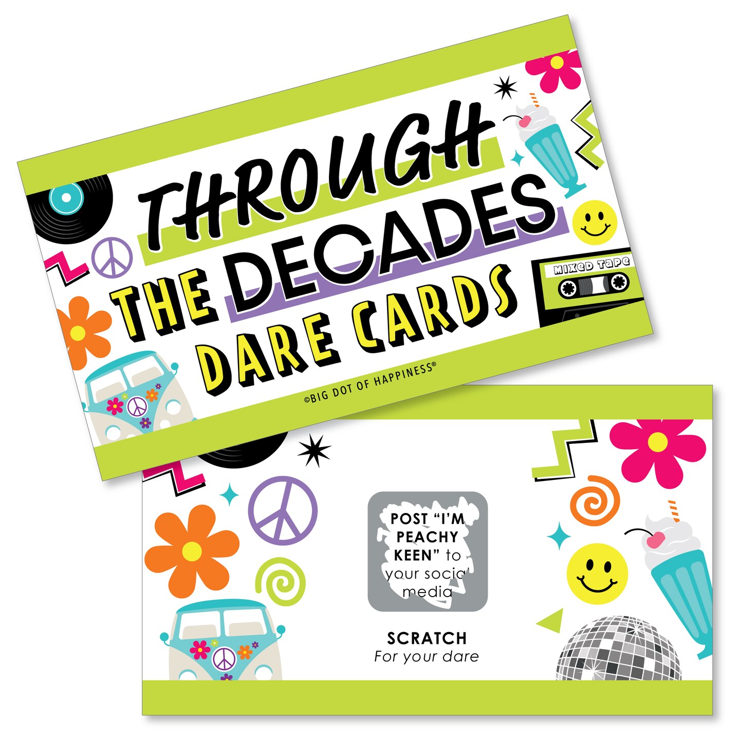 Big Dot of Happiness Through the Decades - 50s, 60s, 70s, 80s, and 90s Party Game Scratch Off Dare Cards - 22 Count