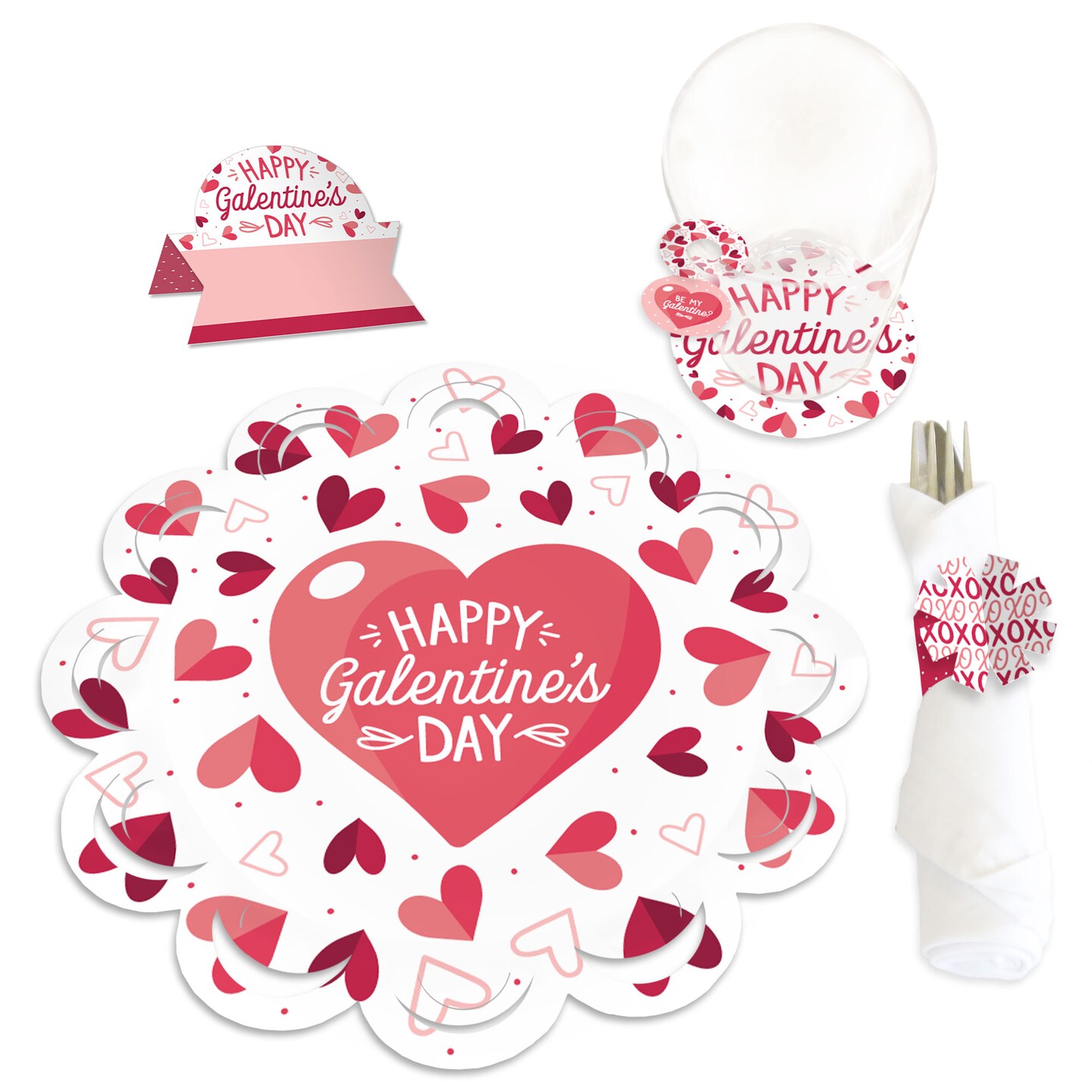 Big Dot of Happiness Happy Galentine&#x27;s Day - Valentine&#x27;s Day Party Paper Charger and Table Decorations - Chargerific Kit - Place Setting for 8