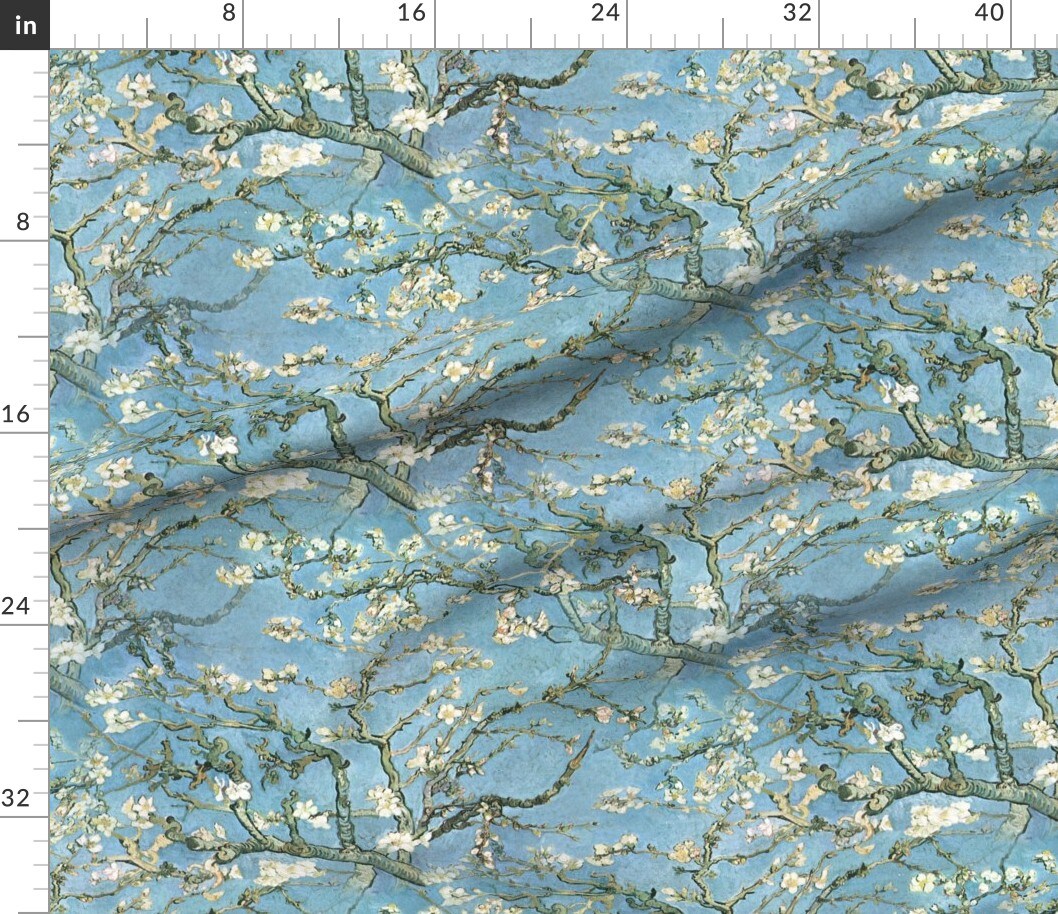 Vintage Almond Tree Blossom Large Scale Trees Branches Floral Flowers Painting Custom Printed Fabric by Spoonflower Various Fabrics by the Yard or Fat Quarter