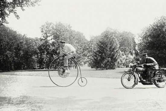 Motorcycle cop chases a Penny Farthing Velocipede Poster Print by Unknown - Item # VARPDX382196