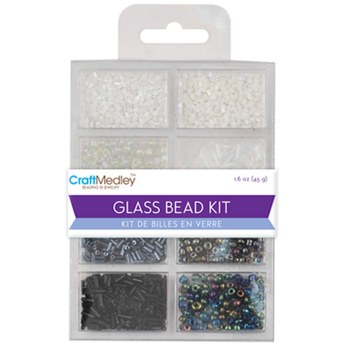 Craft Medley Tm Beading Jewelry Glass Bead Kit 1.6Oz Black White Classic