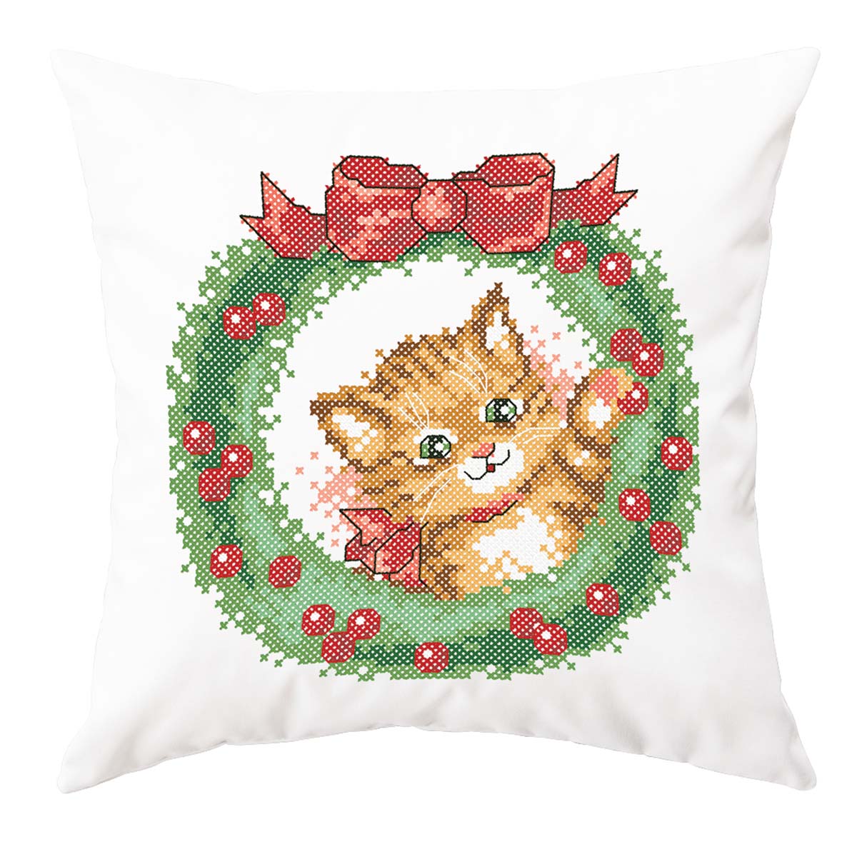 Herrschners Christmas Surprise Pillow Cover Stamped Cross-Stitch Kit