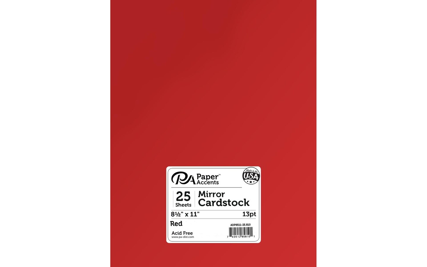 PA Paper Accents Mirror Cardstock 8.5" x 11" Red, 13pt colored