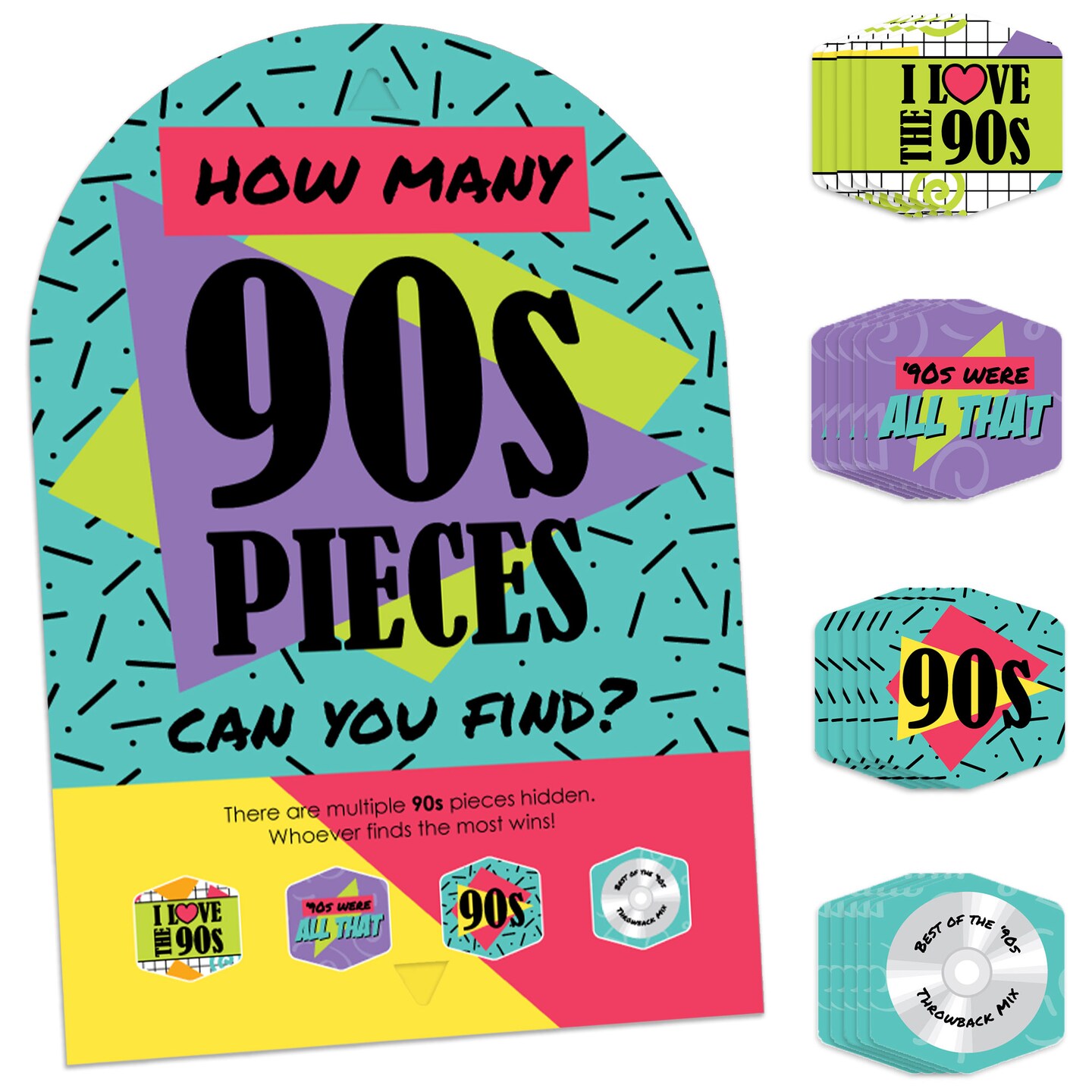 Big Dot of Happiness 90&#x2019;s Throwback - 1990s Party Scavenger Hunt - 1 Stand and 48 Game Pieces - Hide and Find Game