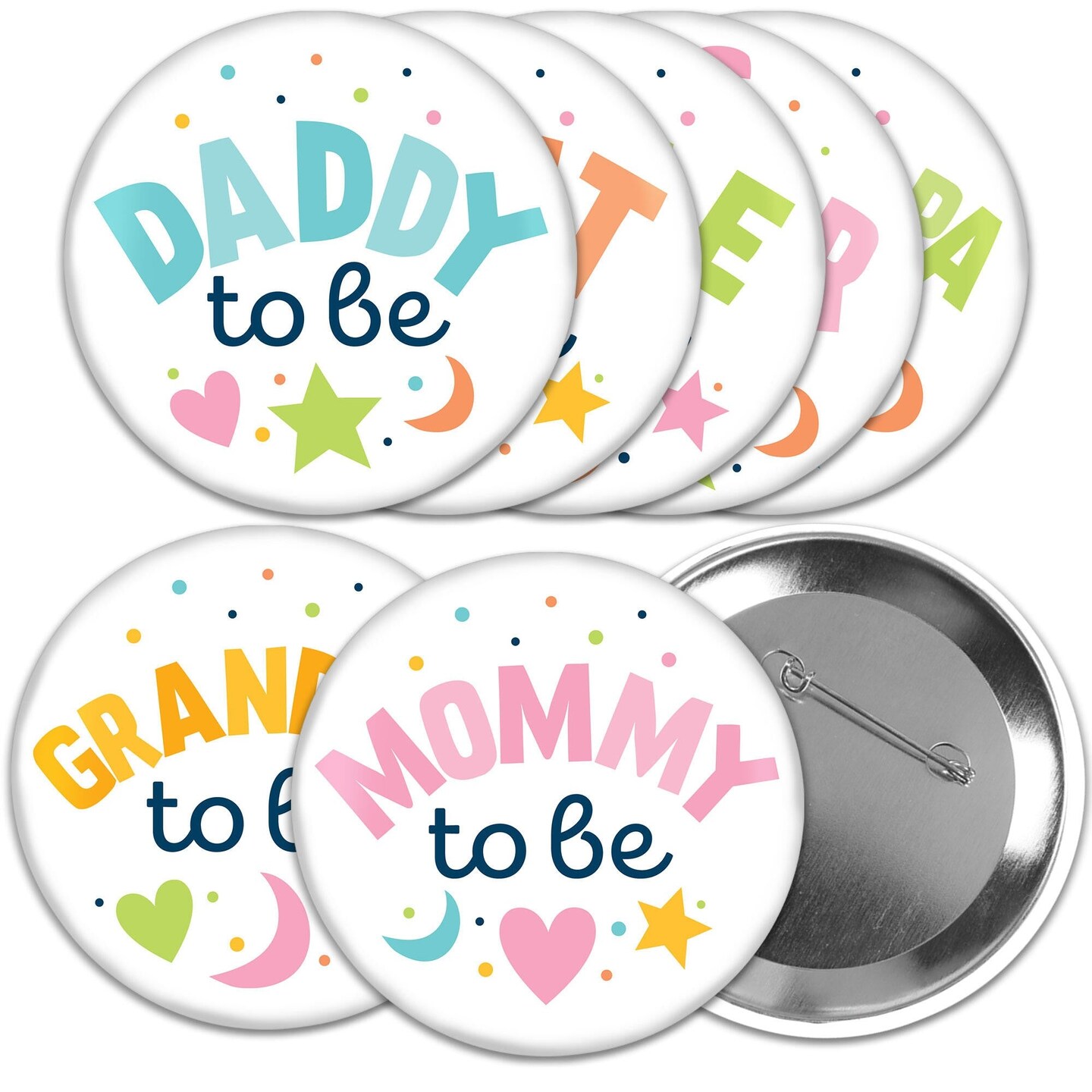 Big Dot of Happiness Colorful Baby Shower - 3 inch Gender Neutral Party Badge - Pinback Buttons - Set of 8