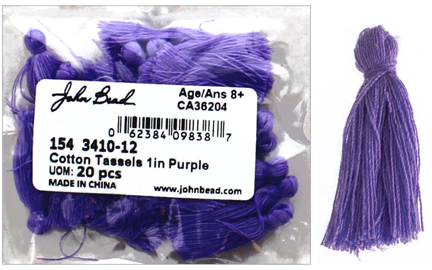 John Bead Tassel 1&#x22; Cotton 20pc Purple