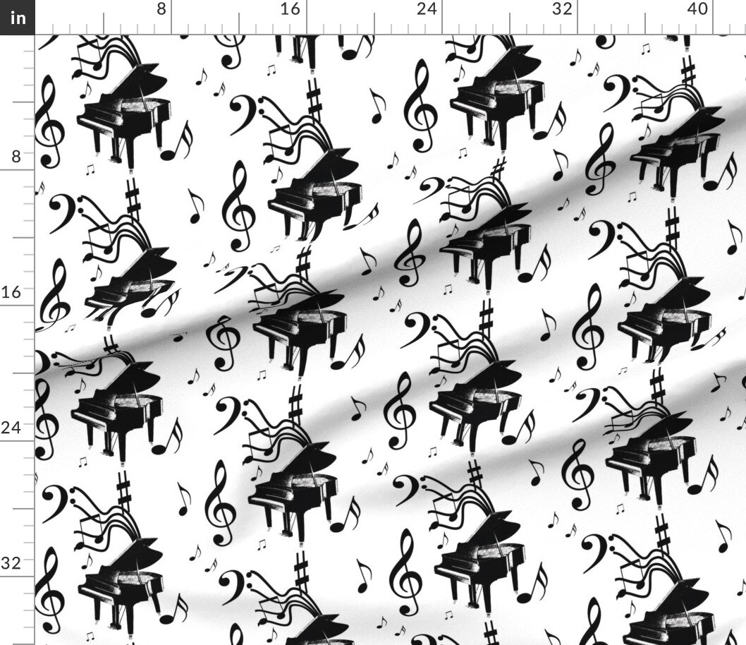 Various Fabrics by the Yard or Fat Quarter Piano Music Black White Notes Orchestra Classic Custom Printed Fabric by Spoonflower