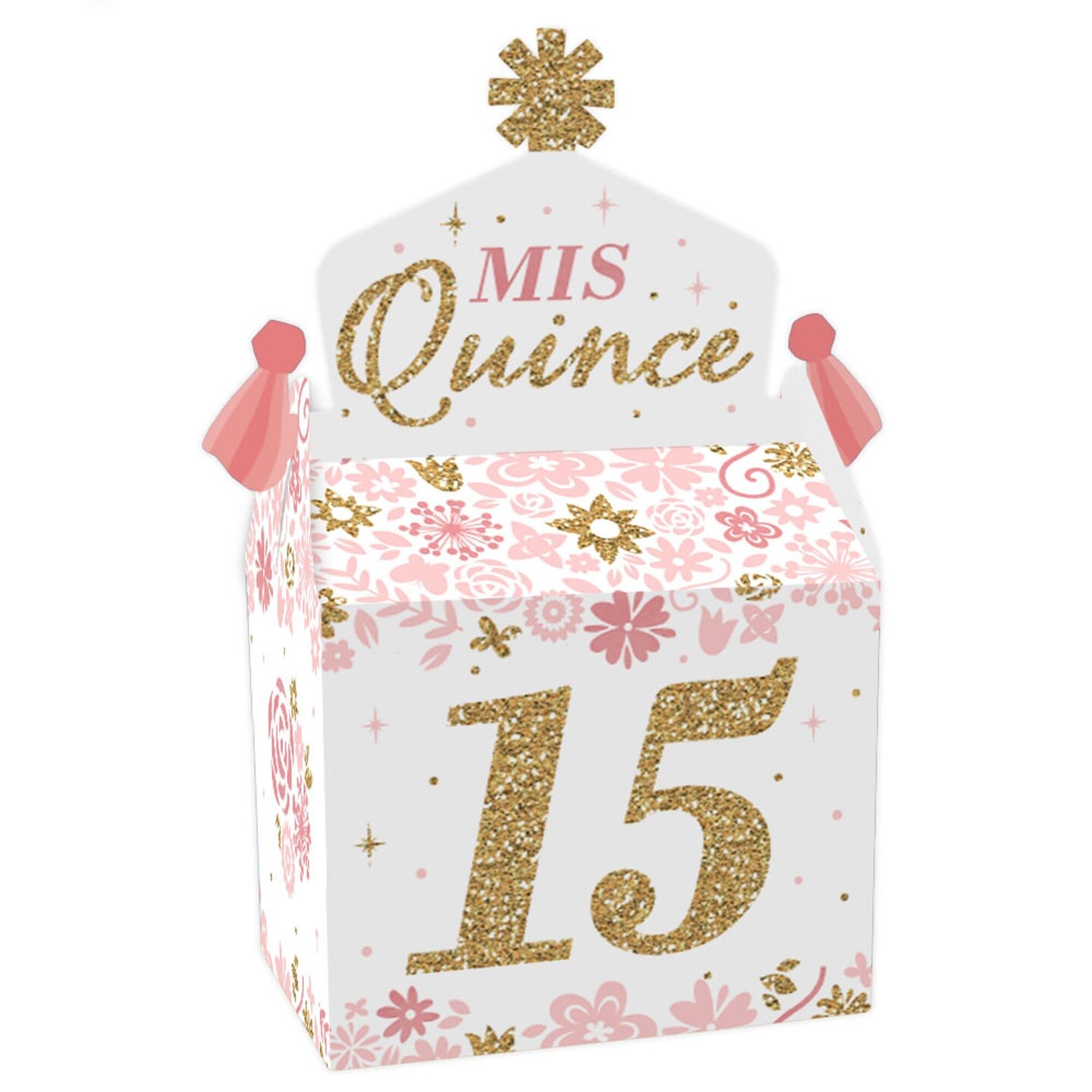 Big Dot of Happiness Mis Quince Anos - Treat Box Party Favors - Quinceanera Sweet 15 Birthday Party Goodie Gable Boxes - Set of 12