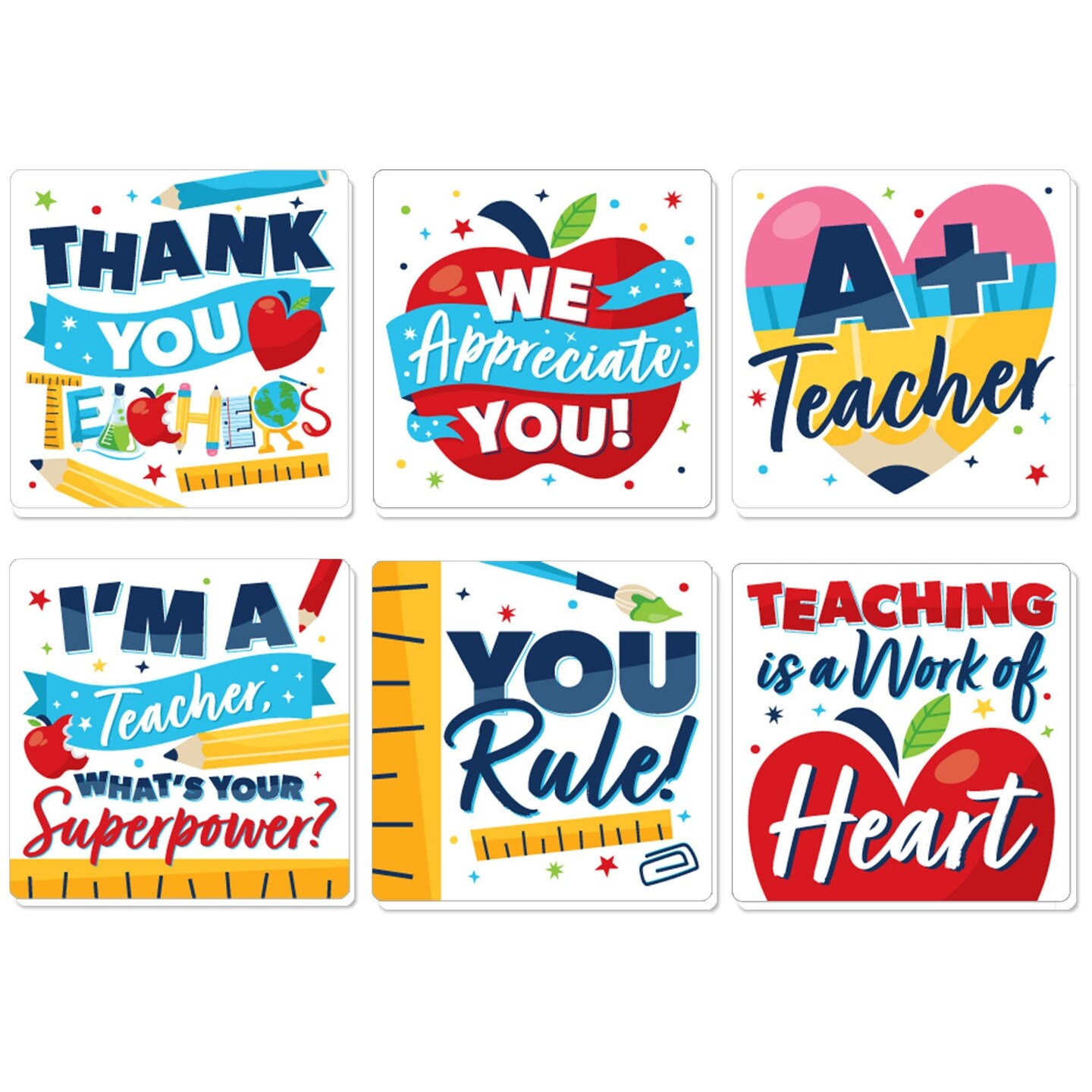 Big Dot of Happiness Thank You Teachers - Teacher Appreciation Decorations - Drink Coasters - Set of 6