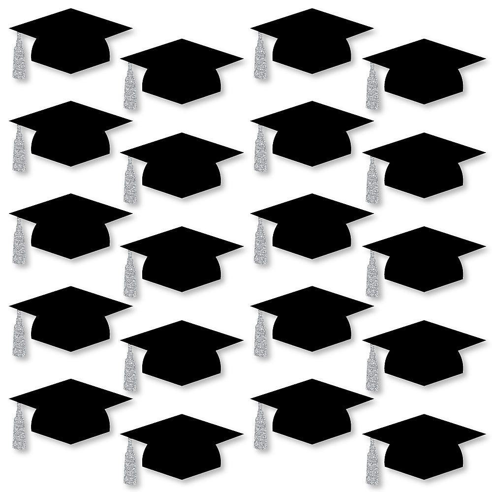 Big Dot of Happiness Silver Graduation Hat Decorations - DIY Large Party Essentials - 20 Count
