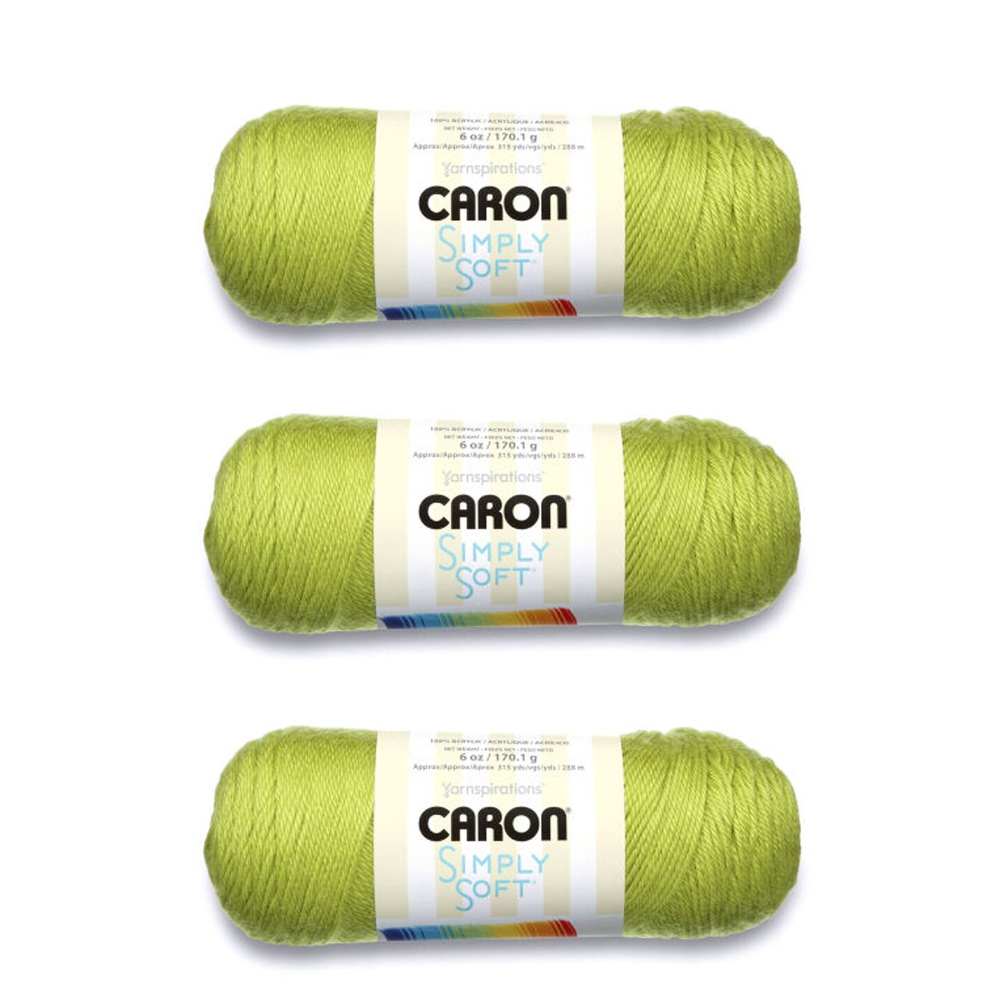 Caron Simply Soft Chartreuse Yarn - 3 Pack of 170g/6oz - Acrylic - 4 Medium (Worsted) - 315 Yards - Knitting/Crochet