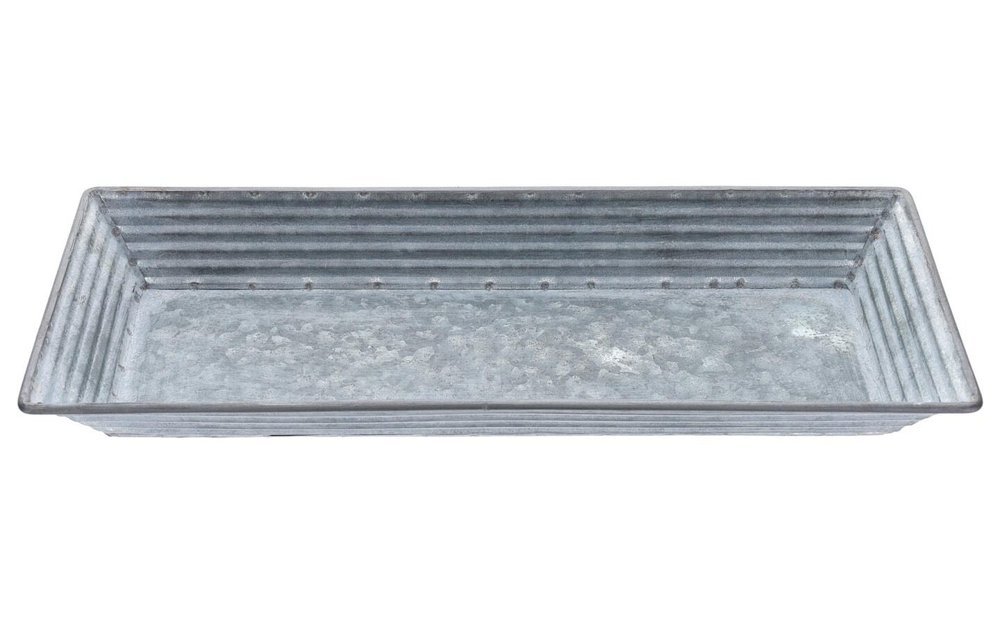 Sierra Pacific Decor Tin Tray With Ridges, 16.14"x 6.5"x 2", galvanized tray with ridge detail on the sides, for home decor, crafts or rustic looking storage