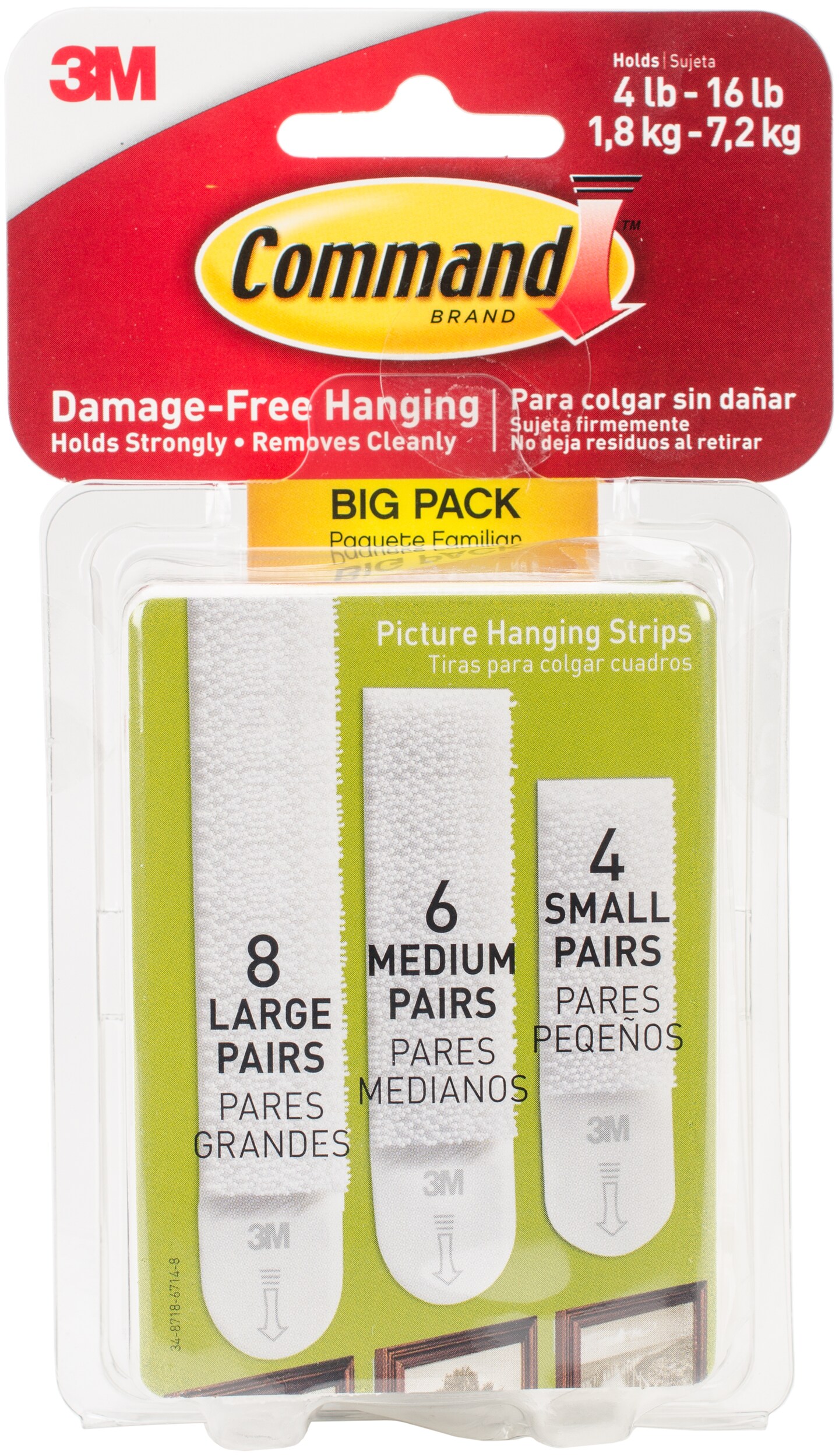 Command Assorted Picture Hanging Strips Big Pack-Assorted (8 Large, 6 Medium, 4 Small)