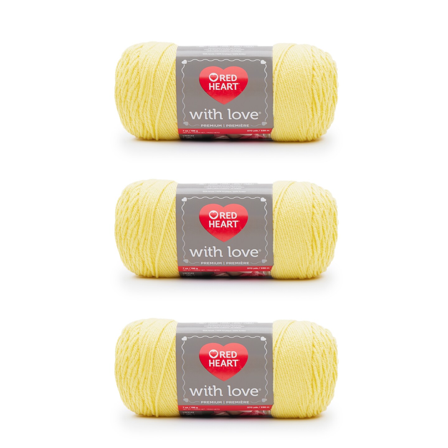 Red Heart With Love Daffodil Yarn - 3 Pack of 198g/7oz - Acrylic - 4 Medium (Worsted) - 370 Yards - Knitting/Crochet