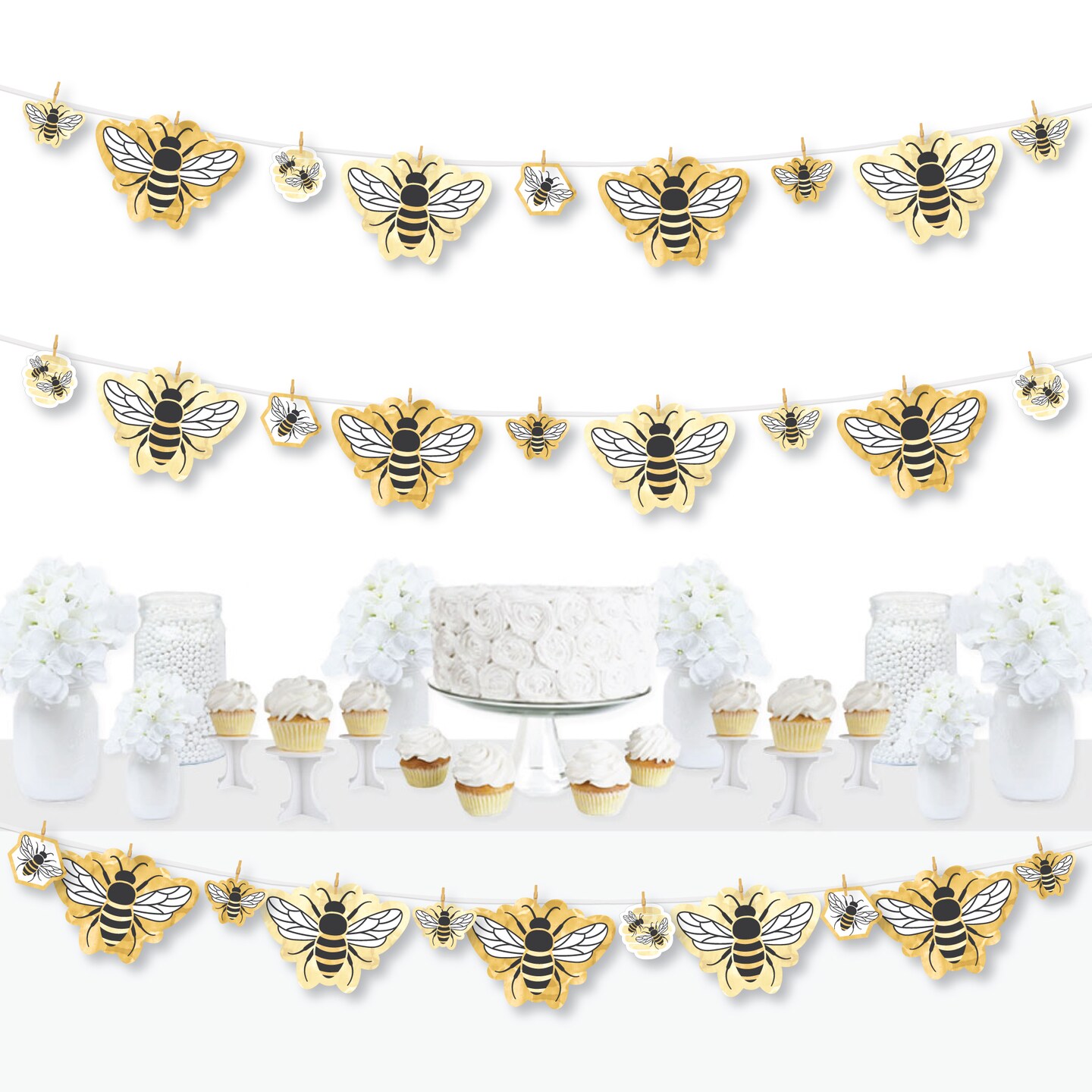 Big Dot of Happiness Little Bumblebee - Bee Baby Shower or Birthday Party DIY Decorations - Clothespin Garland Banner - 44 Pieces
