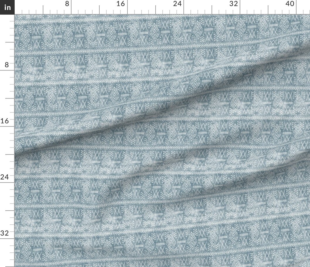 Various Fabrics by the Yard or Fat Quarter Small Scale Vintage Moroccan Dusty Blue Mudcloth Trendy Boho Custom Printed Fabric by Spoonflower