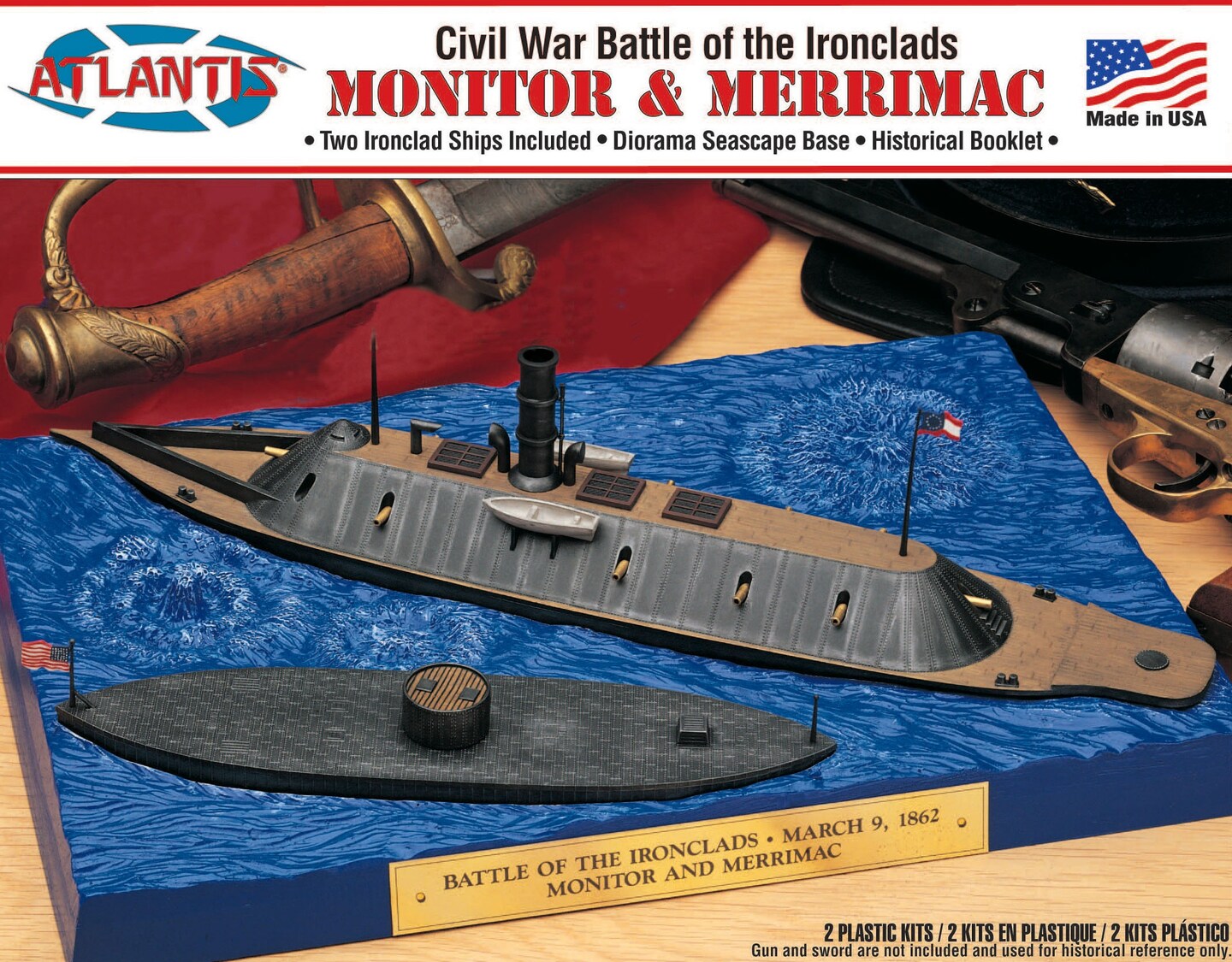 Atlantis Plastic Model Kit-Monitor And Merrimack Civil War Set