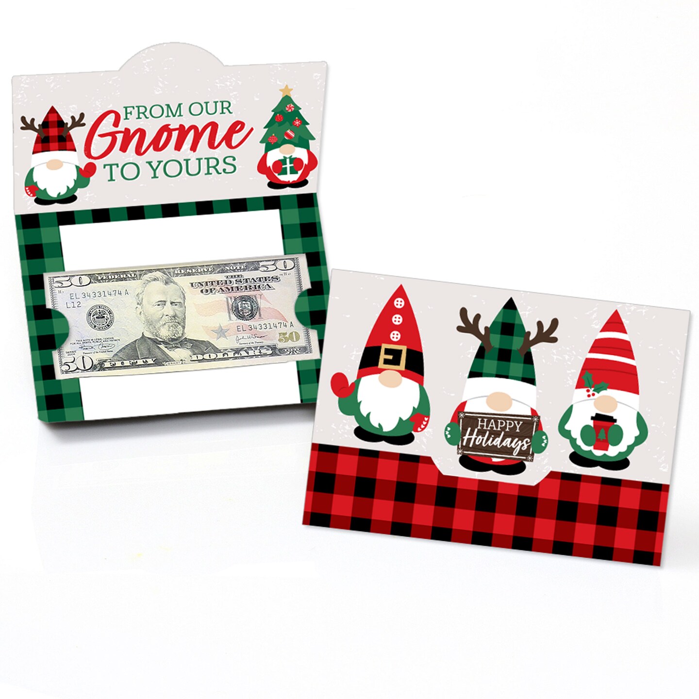 Big Dot of Happiness Red and Green Holiday Gnomes - Christmas Party Money And Gift Card Holders - Set of 8
