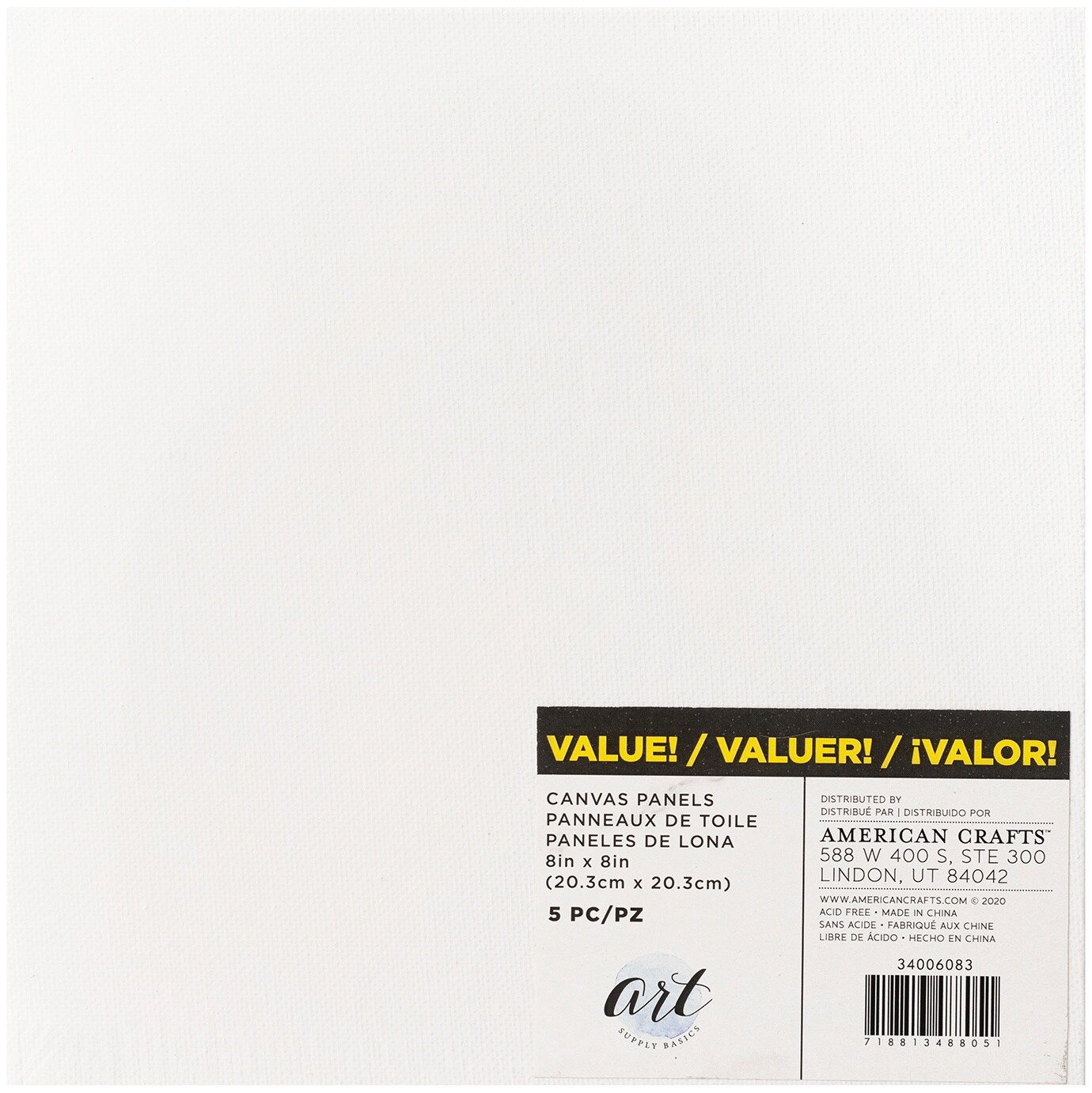 American Crafts Art Supply Basics Panel Pack Canvas 5/Pkg-8&#x22;X8&#x22;