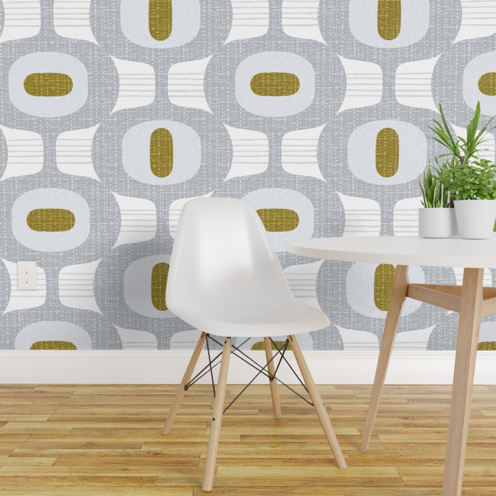 Pre-Pasted Wallpaper 2FT Wide Mid Mod Orbs Retro Modern 70S 60S Midcentury Custom Pre-pasted Wallpaper by Spoonflower