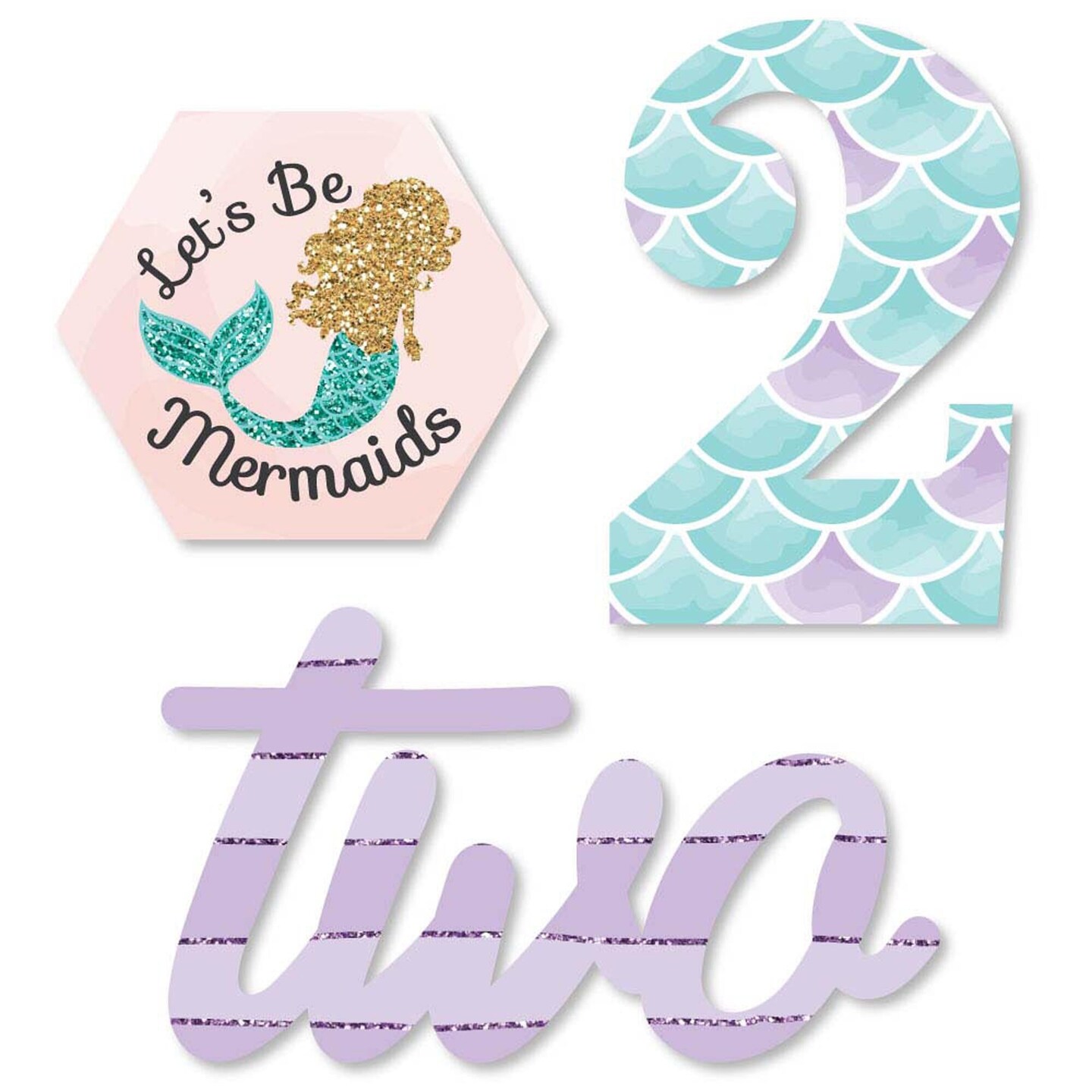 Big Dot of Happiness 2nd Birthday Let&#x27;s Be Mermaids - DIY Shaped Second Birthday Party Cut-Outs - 24 Count