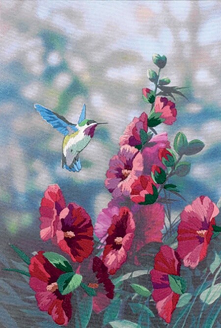 Dimensions Crewel Embroidery Kit 11"X16"-Hollyhocks In Bloom-Wool/Yarn/Thread