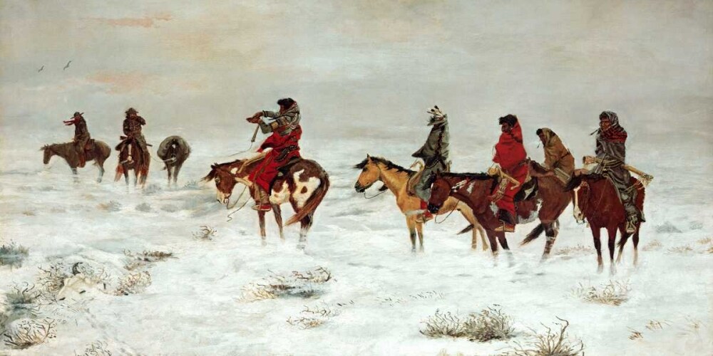 Lost In A Snowstorm - We Are Friends Poster Print by Charles M. Russell - Item # VARPDX133296