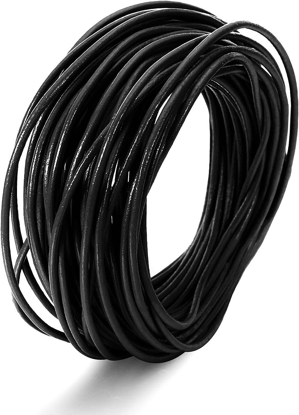Genuine Round Leather Cord Black Leather Strips for Jewelry Making Bracelet Necklace Beading (11 Yards,1.5mm)