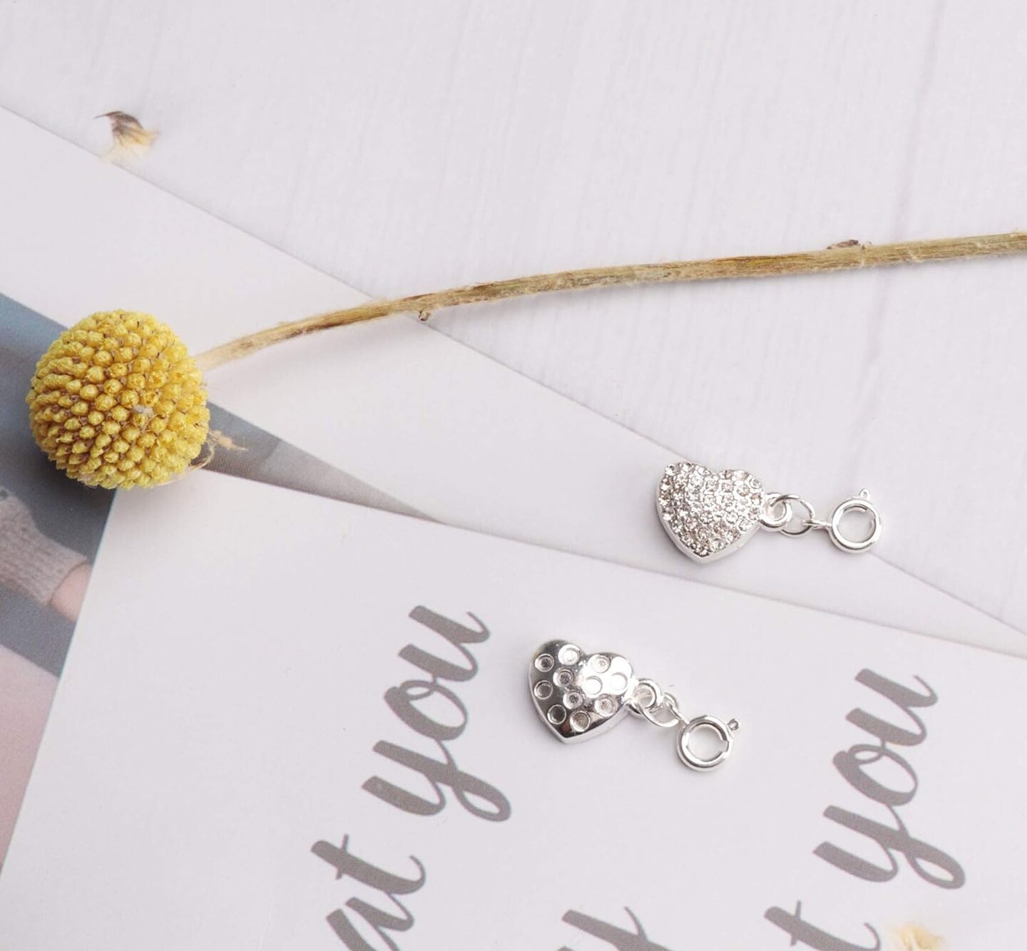 2 Pcs Locking Magnet Clasps Heart Shape Rhinestone Chain Extenders Closures Connector for Necklace Bracelet Women DIY Jewelry Making Supplies Accessories (Silver and Gold)