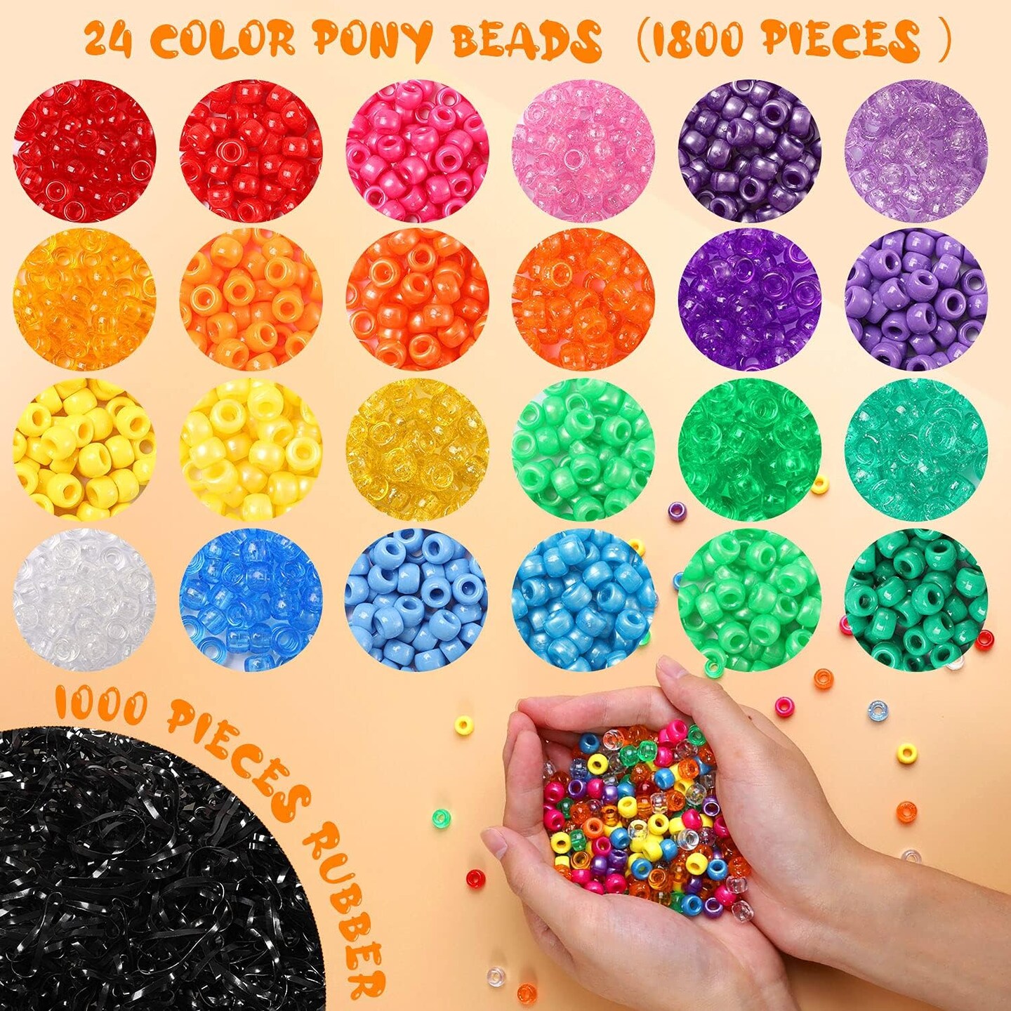 2810pcs Pony Beads Bracelet Making Kit,DIY Jewelry Making Kit Hair Beads 24 Colors Rainbow Plastic Kandi Beads 1000 Elastic Rubber Bands 10 Heart Beader for Hair
