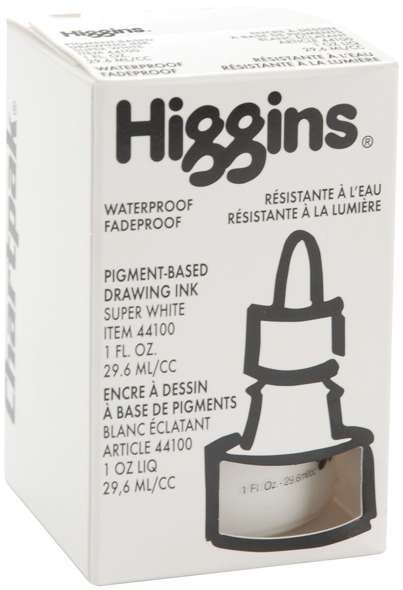 Waterproof Pigmented Drawing Ink, White, 1oz Bottle