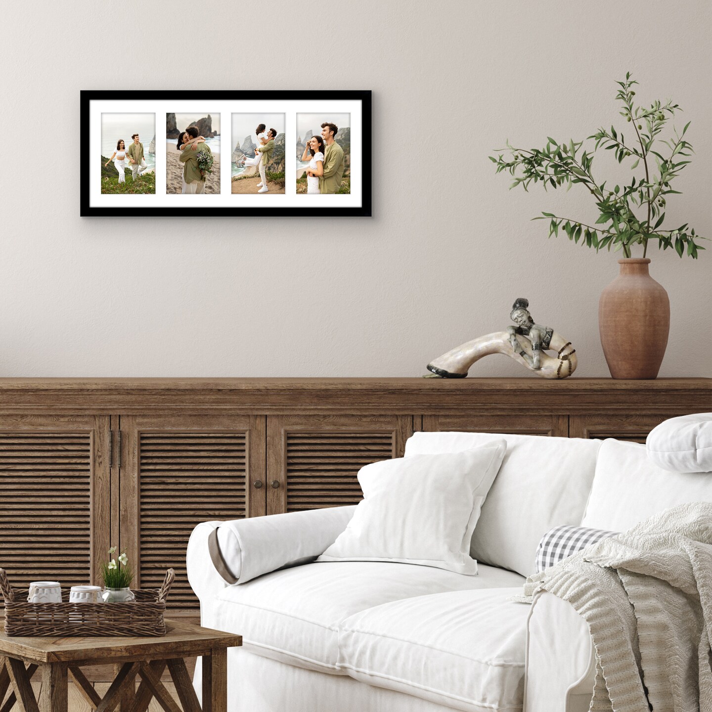 Americanflat 8x20 Collage Picture Frame - Displays Four 4x6 Photos at Once - Family Photo Collage Frame - Shatter Resistant Glass - Hanging Hardware for Horizontal or Vertical Display - Black