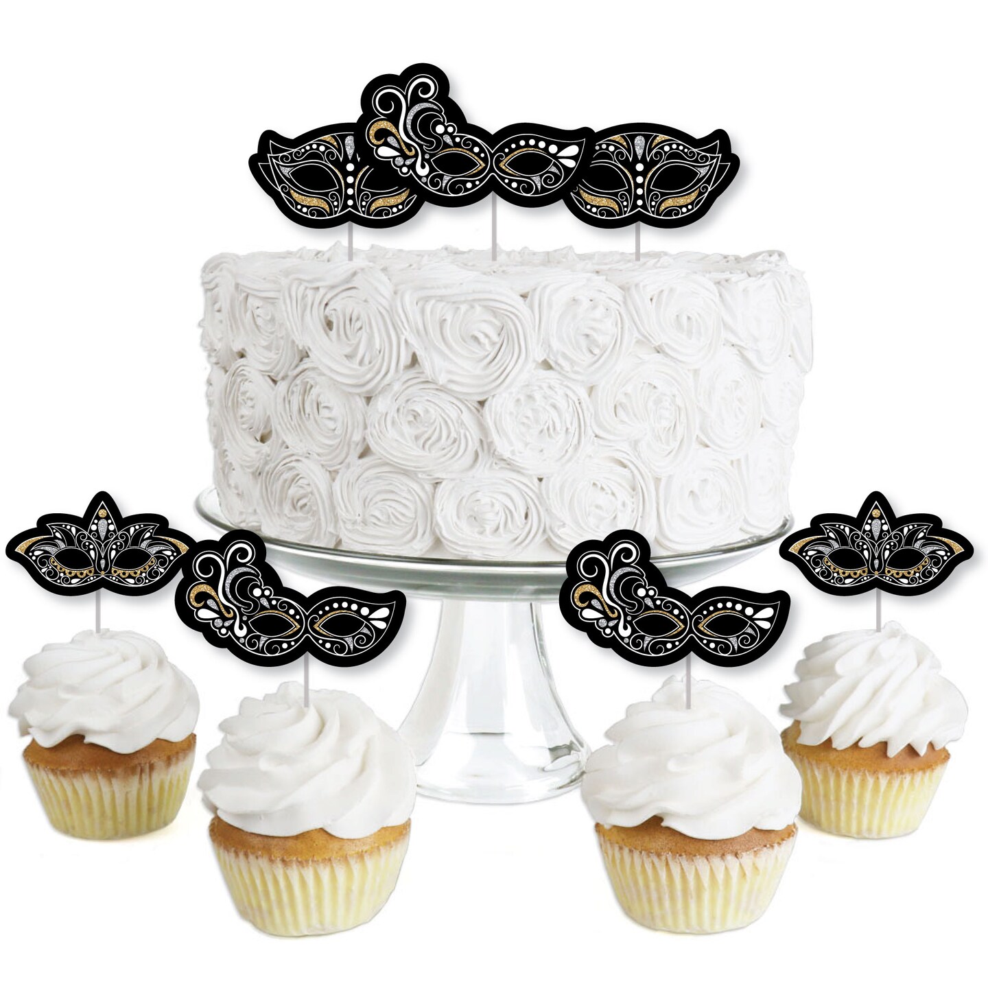 Big Dot of Happiness Masquerade - Dessert Cupcake Toppers - Venetian Mask Party Clear Treat Picks - Set of 24