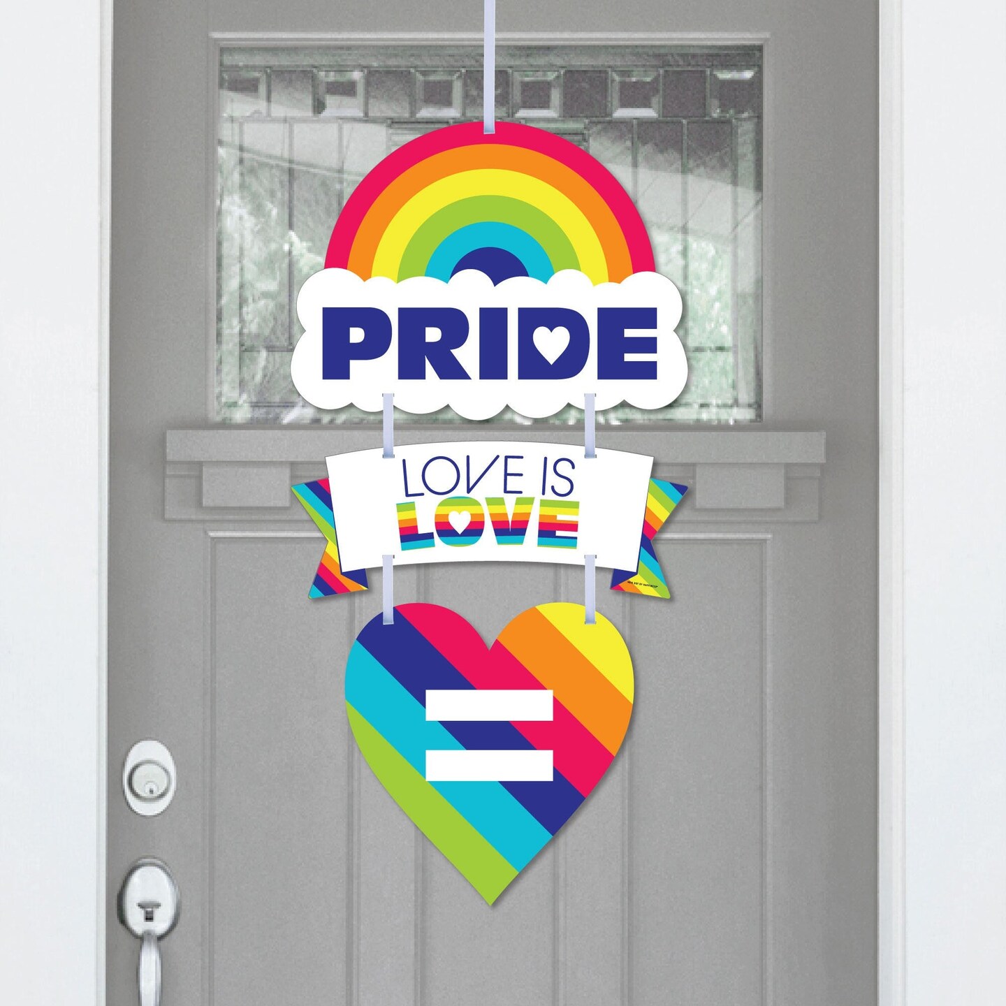 Big Dot of Happiness Love is Love - Pride - Hanging Porch Rainbow Party Outdoor Decorations - Front Door Decor - 3 Piece Sign