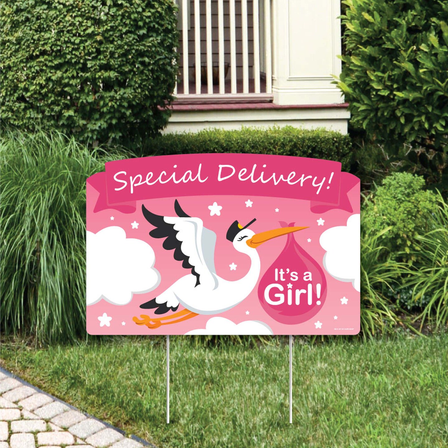 Big Dot of Happiness Girl Special Delivery - It&#x27;s A Girl Stork Baby Shower Yard Sign Lawn Decorations - Party Yardy Sign