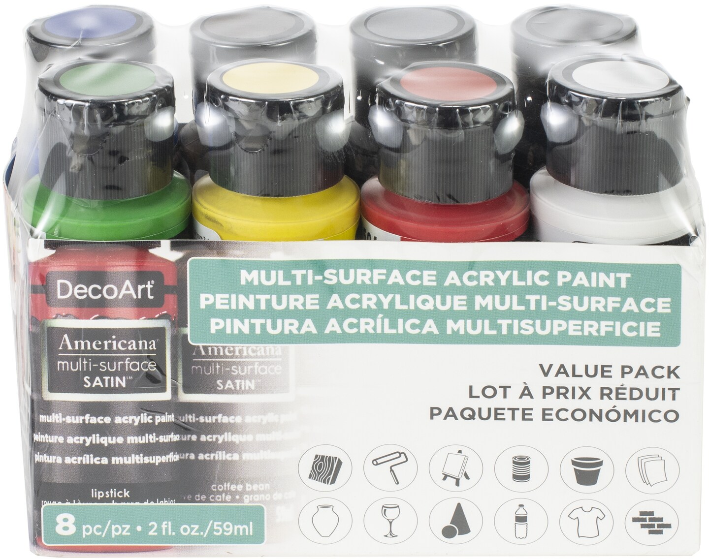 DecoArt Americana Multi-Surface Satin Value Pack 8/Pkg-Assorted Colors
