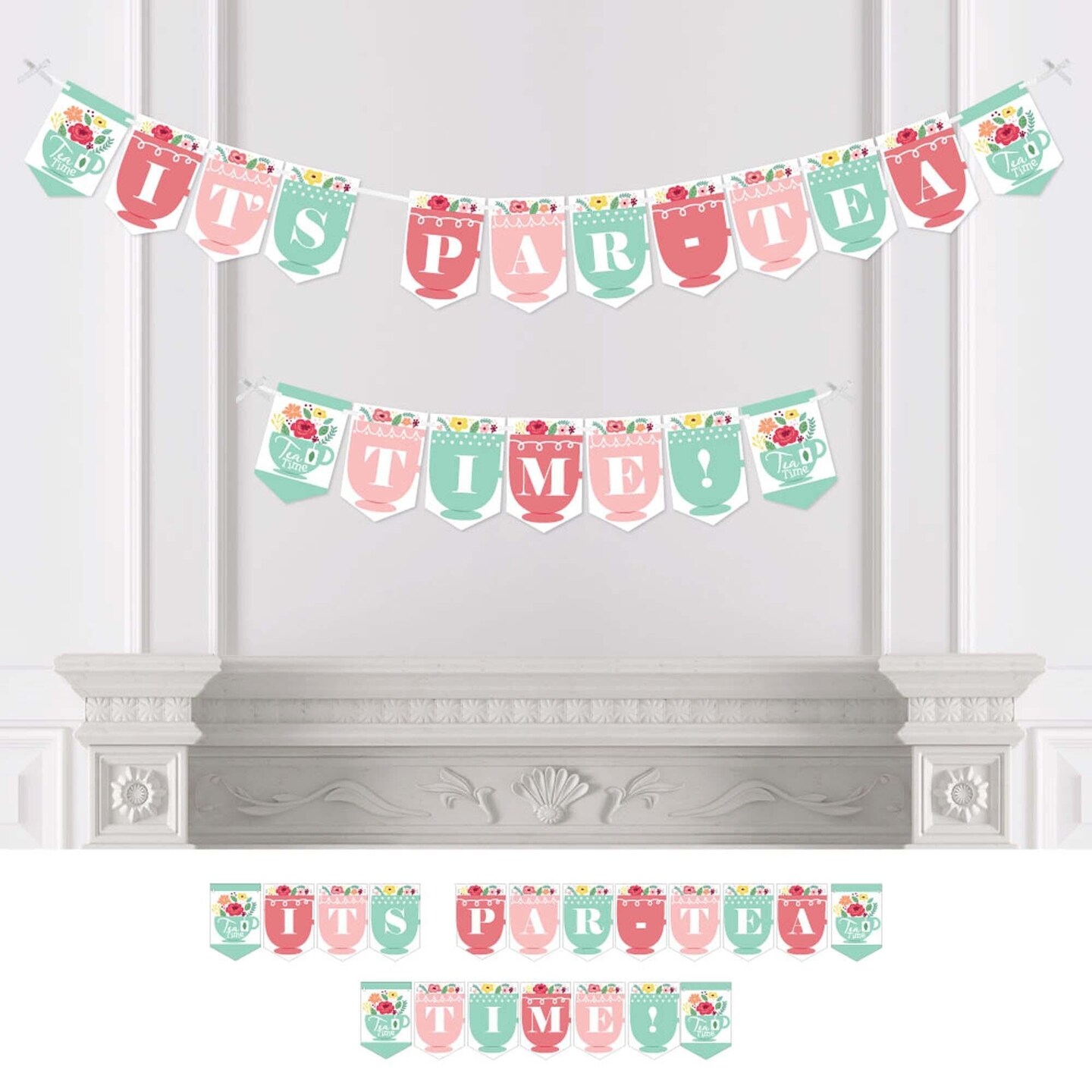 Big Dot of Happiness Floral Let&#x27;s Par-Tea - Garden Tea Party Bunting Banner - Party Decorations - It&#x27;s Par-Tea Time