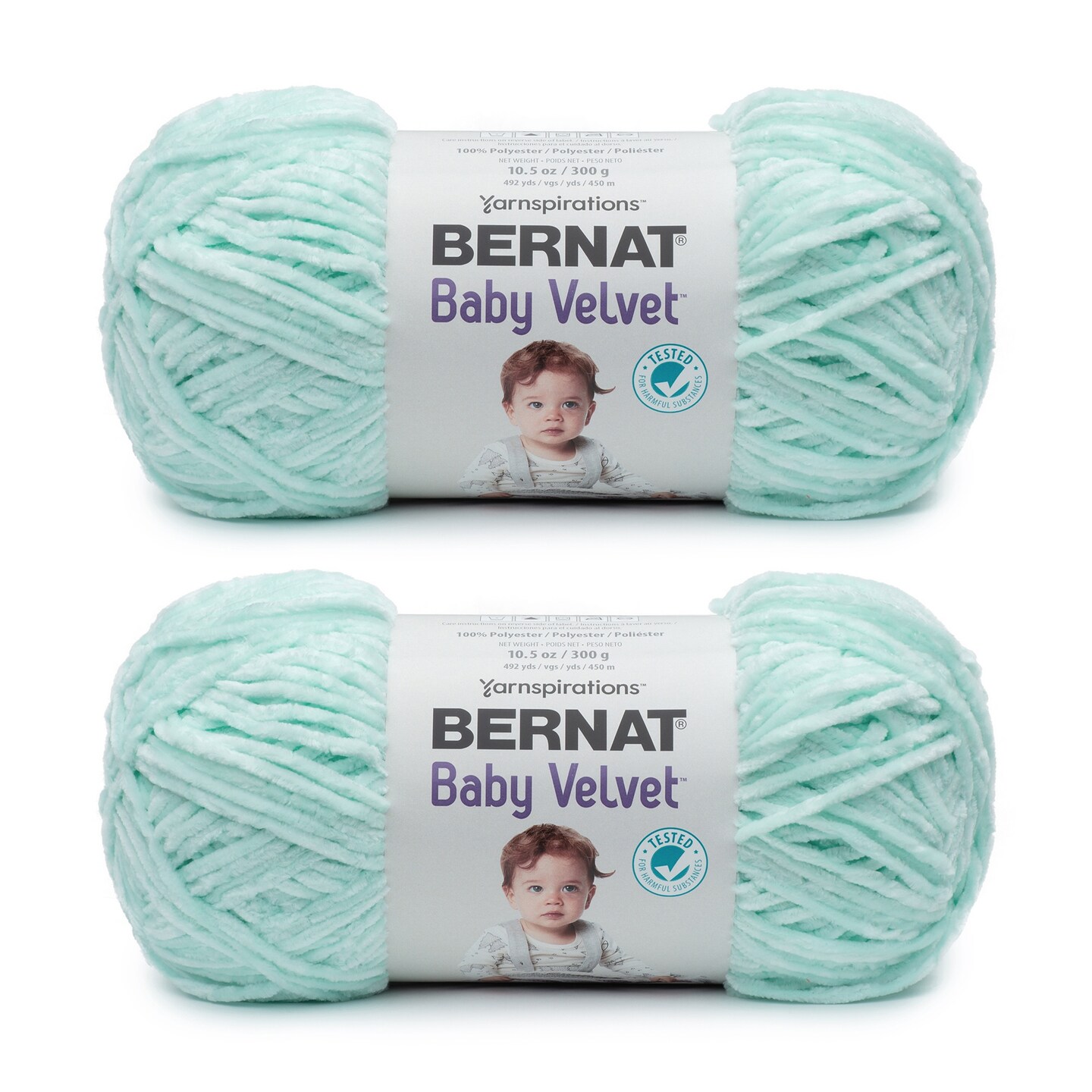 Bernat Baby Velvet Bleached Aqua Yarn - 2 Pack of 300g/10.5oz - Polyester - 4 Medium (Worsted) - 492 Yards - Knitting/Crochet